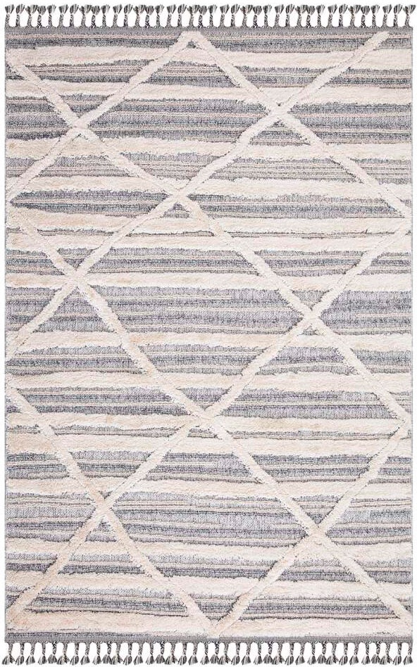 Carpet City Hochflor-Teppich »Valencia 810«, rechteckig, 20 mm Höhe, Läufer, Boho-Stil, 3D-Effekt, Raute, Hoch-Tief-Struktur, mit Fransen