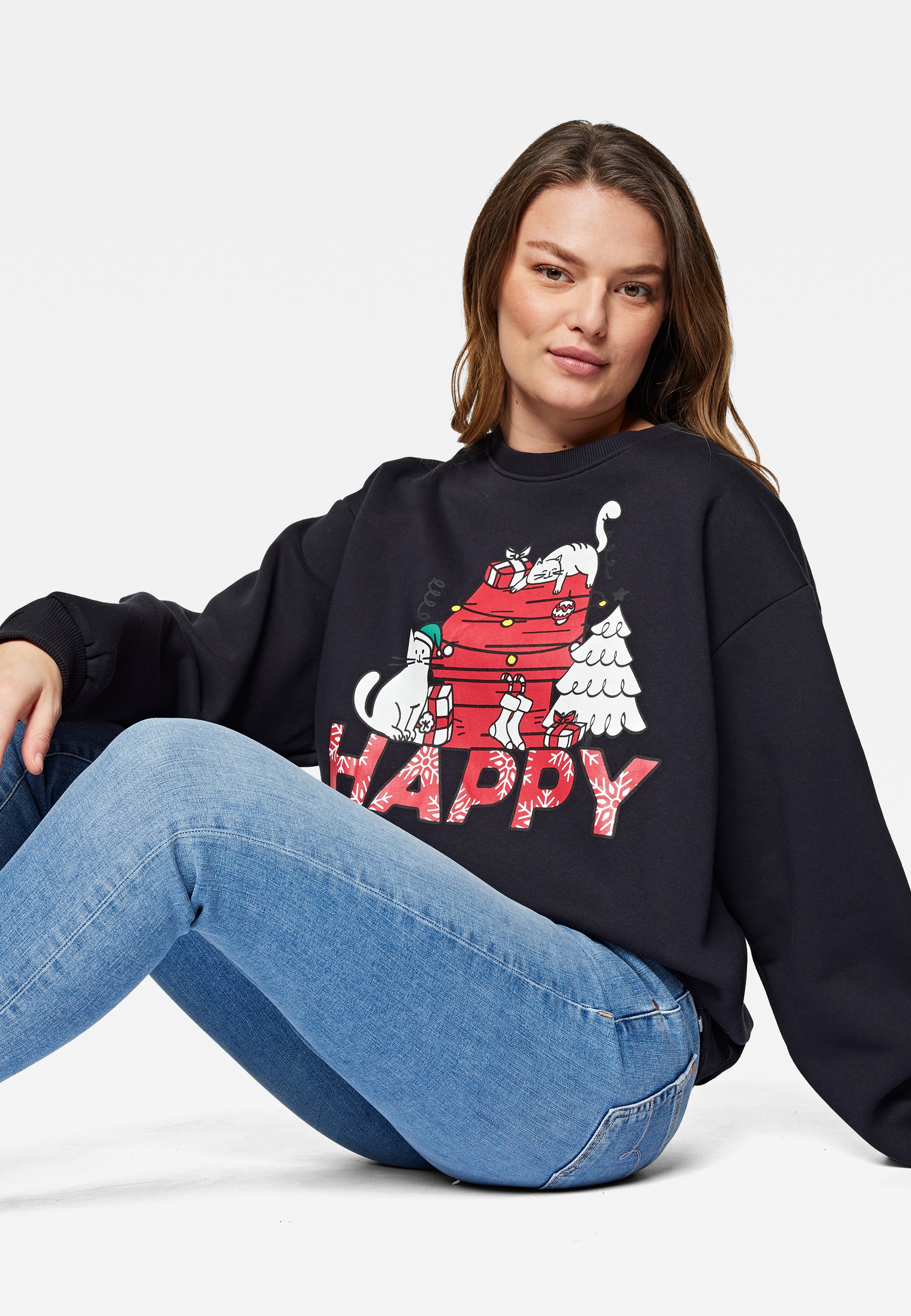 Mavi Rundhalspullover »MEOW HOLIDAYS SWEATER«, Sweatshirt mit Katzenmotiv