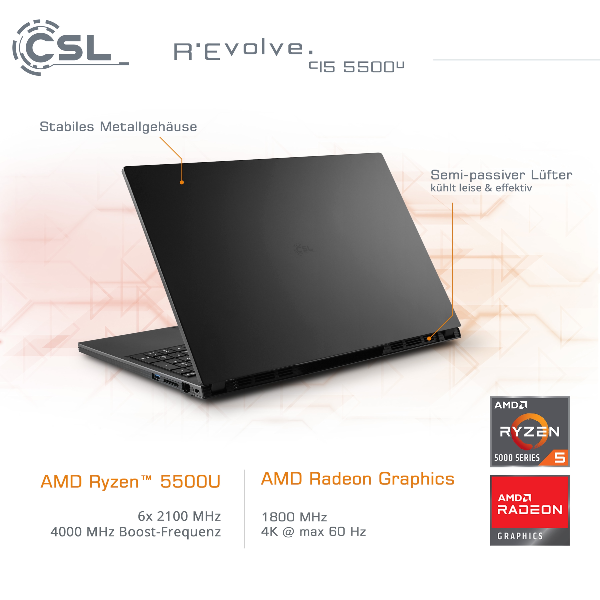 CSL Notebook »R'Evolve C15 5500U / 8GB / 2000GB / Windows 11 Home«, 39,6 cm, / 15,6 Zoll, 2000 GB SSD