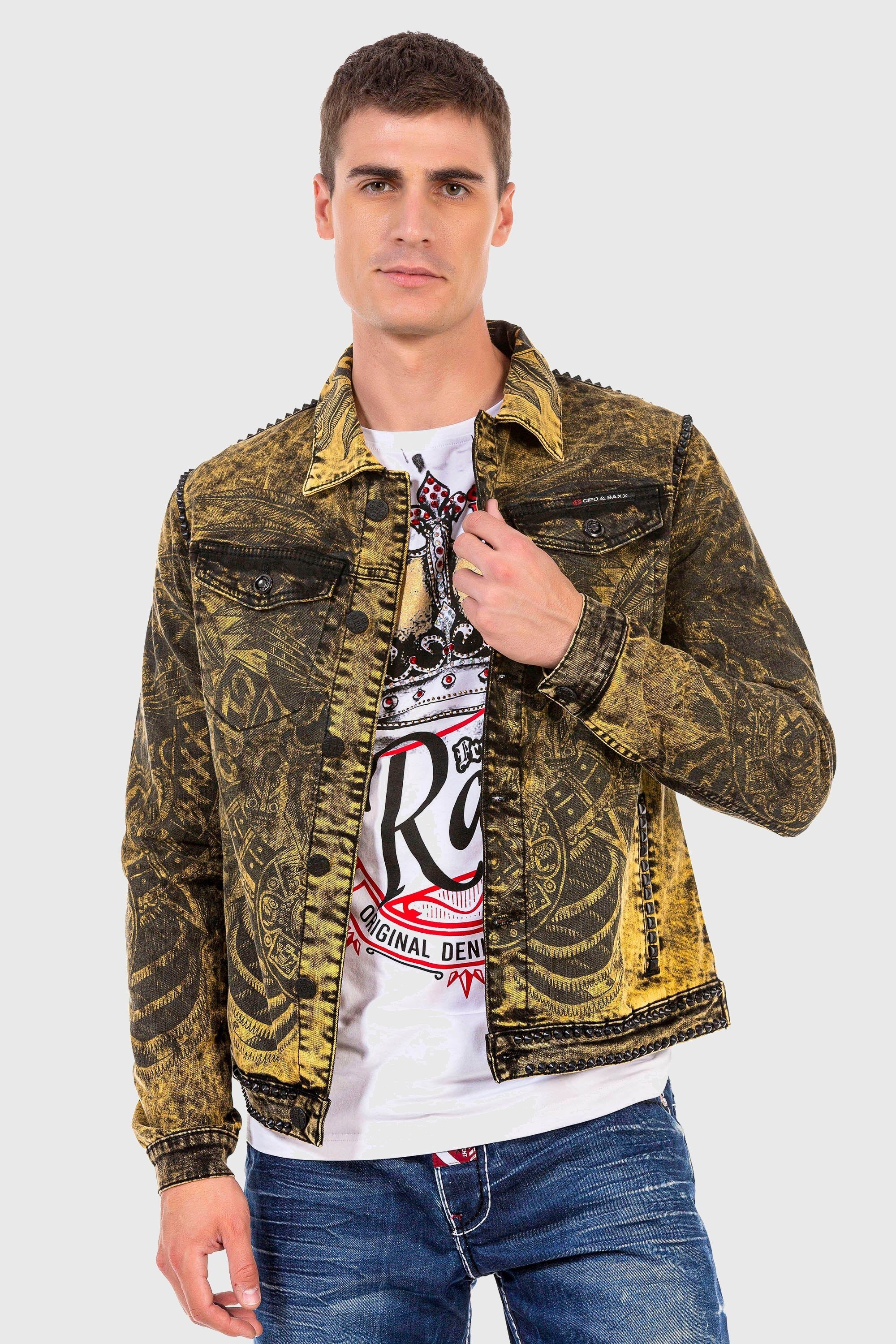 Cipo & Baxx Jeansjacke »'JEANS JACKET'«, ohne Kapuze, mit coolem Alloverprint