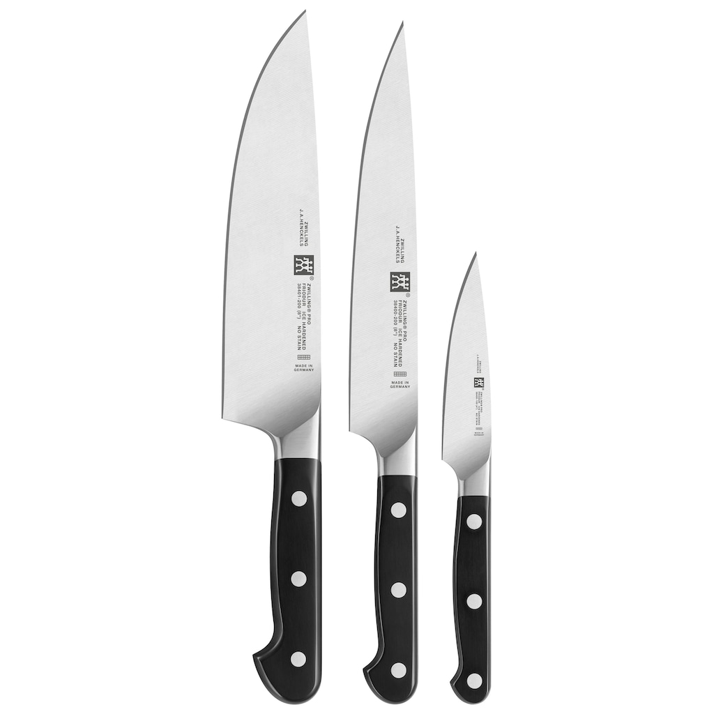 Zwilling Messer-Set »Pro«, (Set, 3 tlg., Spick- &Garniermesser (11 cm),Fleischmesser (20 cm)Kochmesser (20 cm)