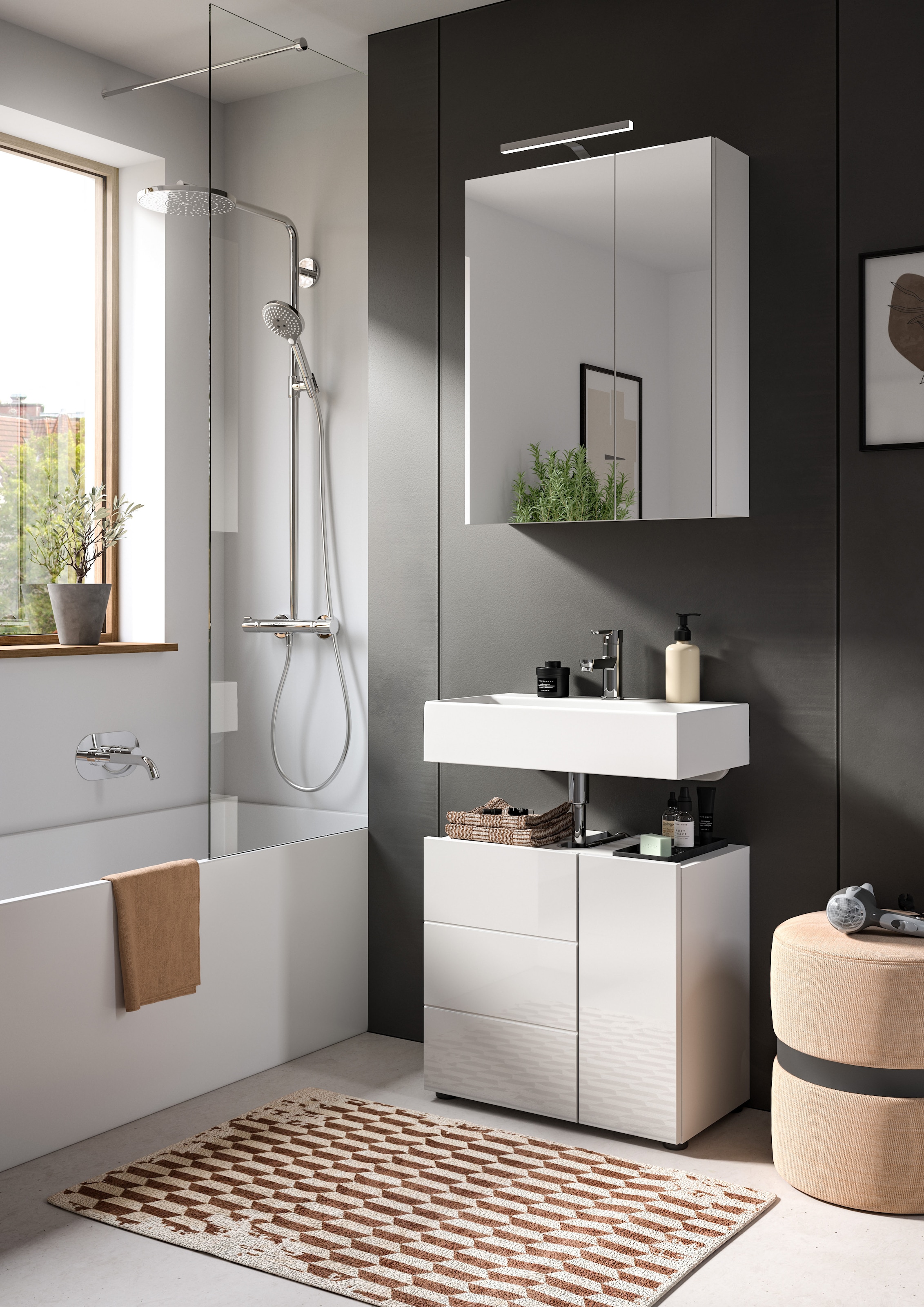 welltime Spiegelschrank »BIEL, TOPSELLER!, Breite 60 cm, 2 Türen, 2 Einlegeböden, 3 Fächer«, (1 St.), Badmöbel, Badschrank, Schrank, Wandschrank, Bad, Badezimmer