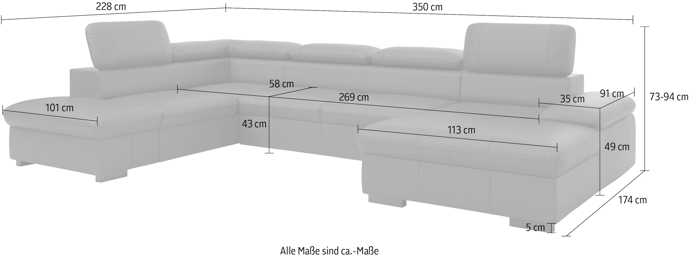 Home affaire Wohnlandschaft »Alberto U-Form«, mit Kopfteilverstellung, wahlweise mit Bettfunktion