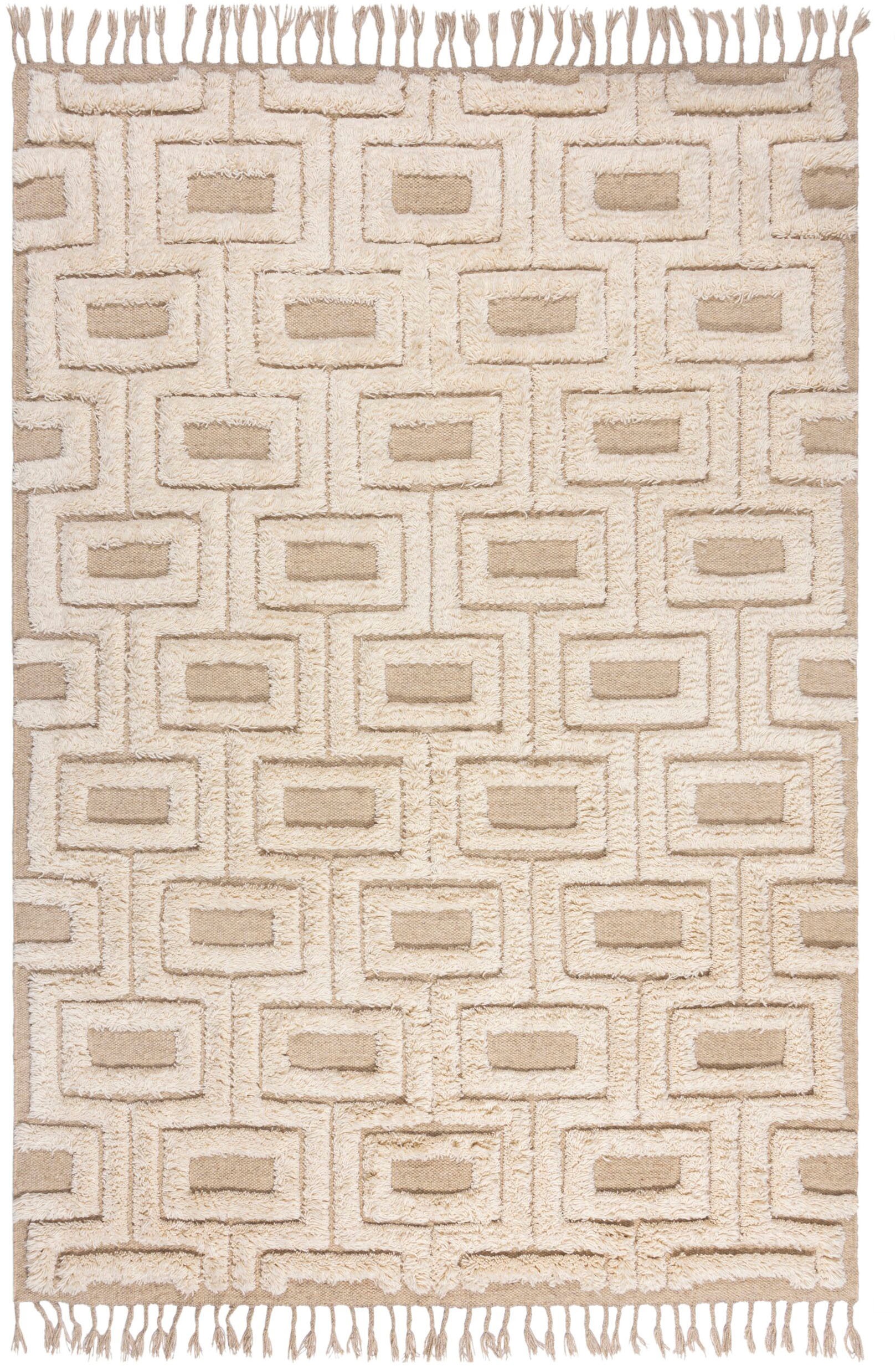 FLAIR RUGS Wollteppich "Greek Key" rechteckig 5 mm Höhe Shaggy Wolle günstig online kaufen
