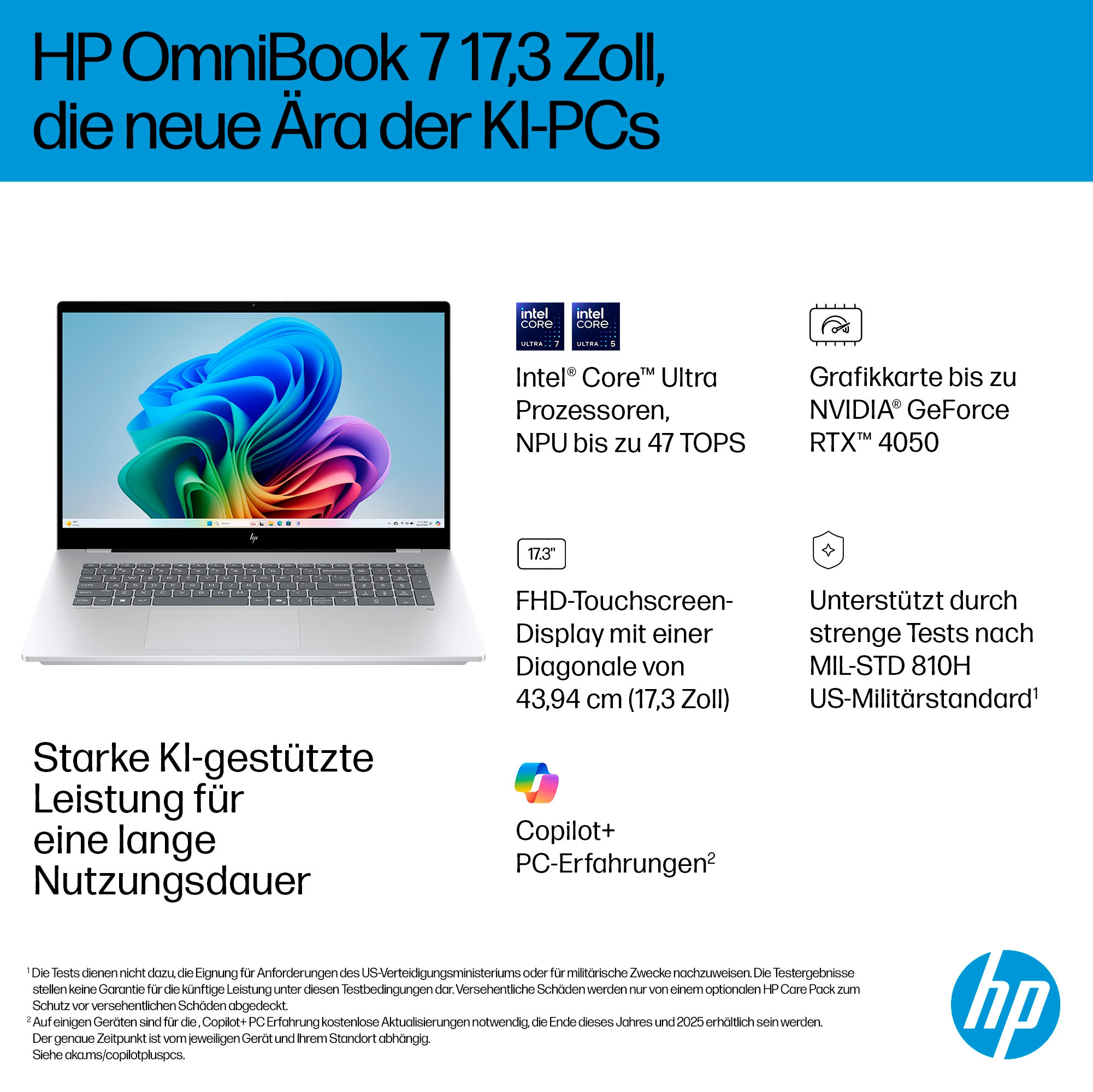 HP Notebook »OmniBook 7 17-dc0079ng«, 43,9 cm, / 17,3 Zoll, Intel, Core Ultra 7, GeForce RTX 4050, 2000 GB SSD