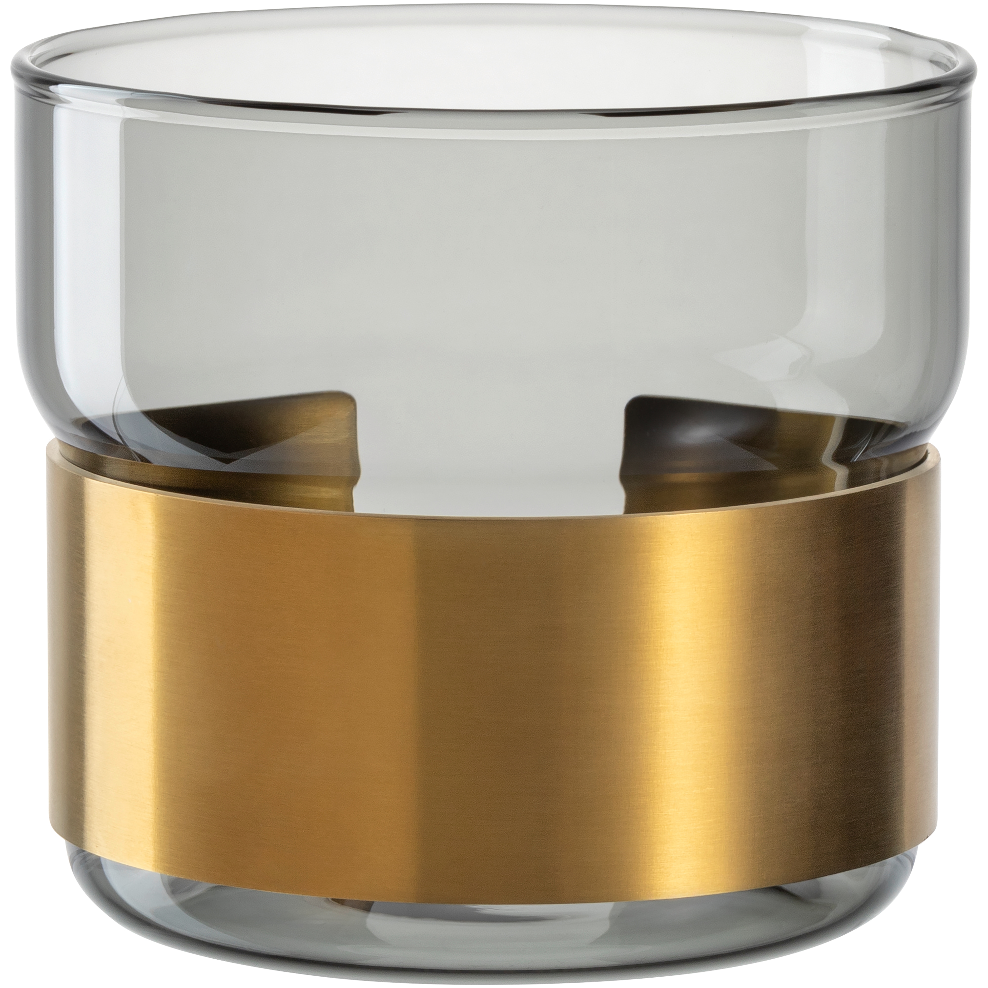 LEONARDO Teelichthalter "Silenzio" aus grauem Glas mit goldener Metallspange