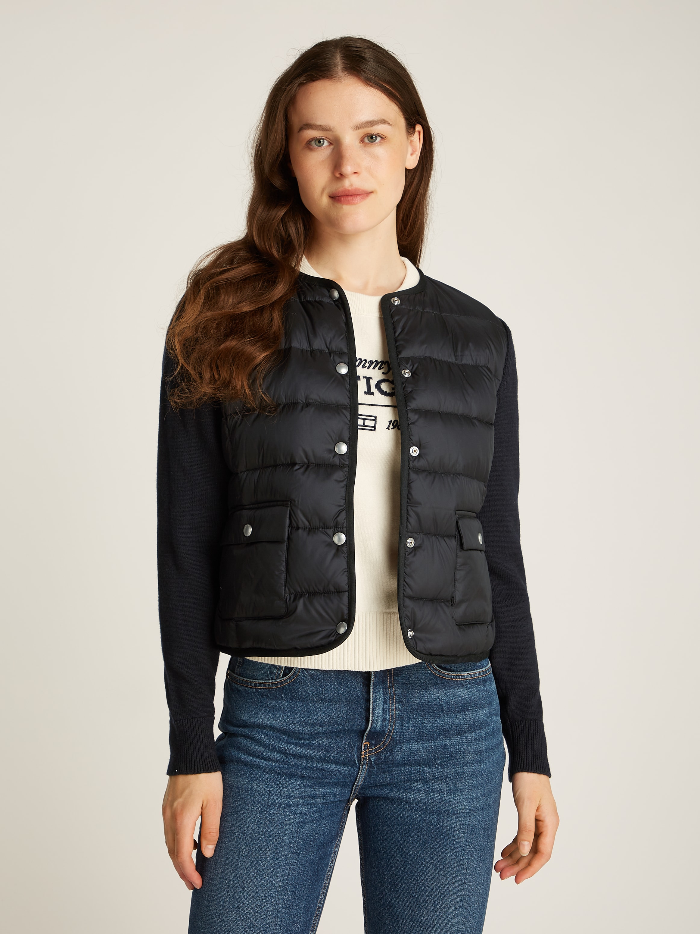 TOMMY HILFIGER Steppjacke »UL DOWN KNIT MIX JKT«, mit Strickeinsätzen, Patch