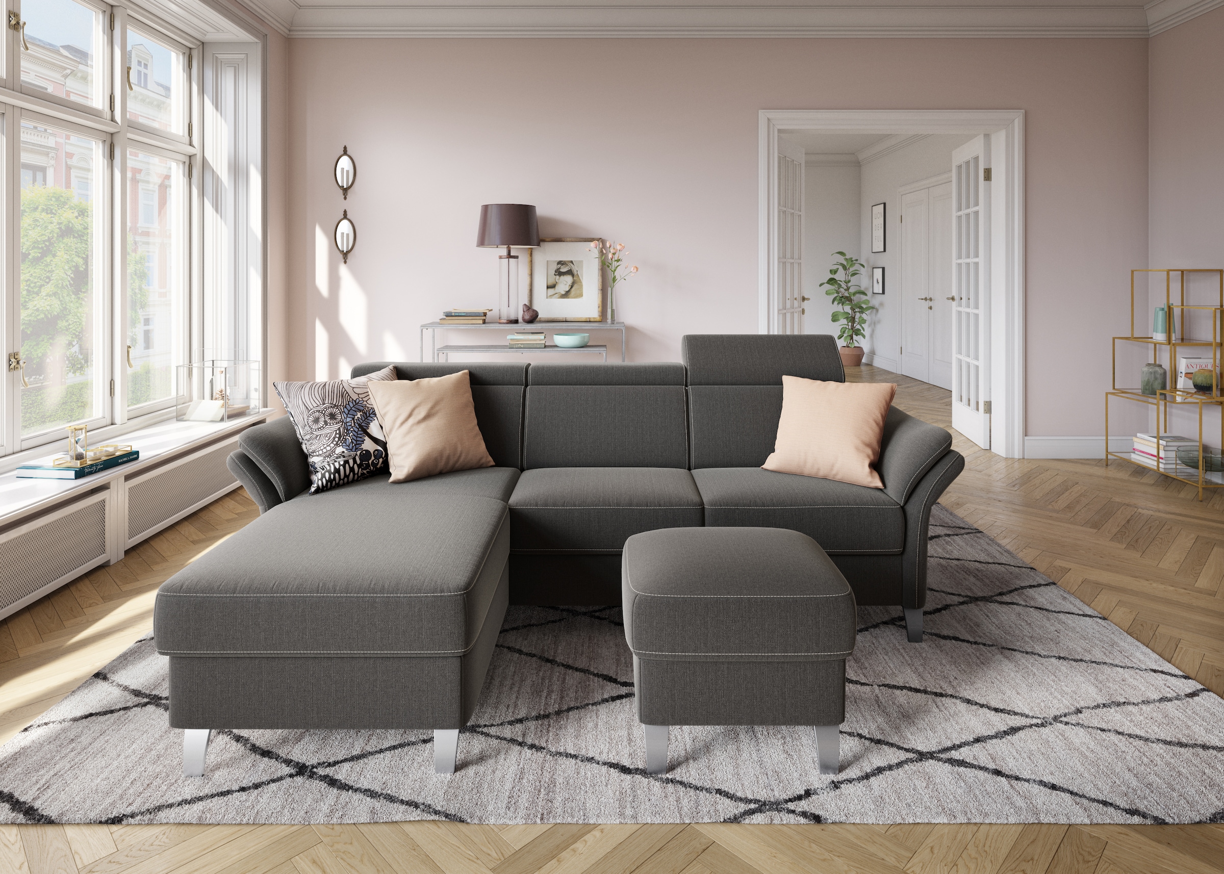 sit&more Ecksofa »Vincenzo L-Form«, inklusive Kopfteilverstellung, wahlweise mit Bettfunktion, Bettkasten
