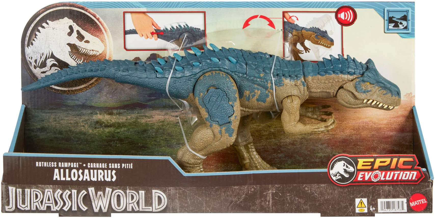 Mattel® Actionfigur »Jurassic World, Ruthless Rampage Allosaurus«, mit Angriffsbewegung und Geräuschen