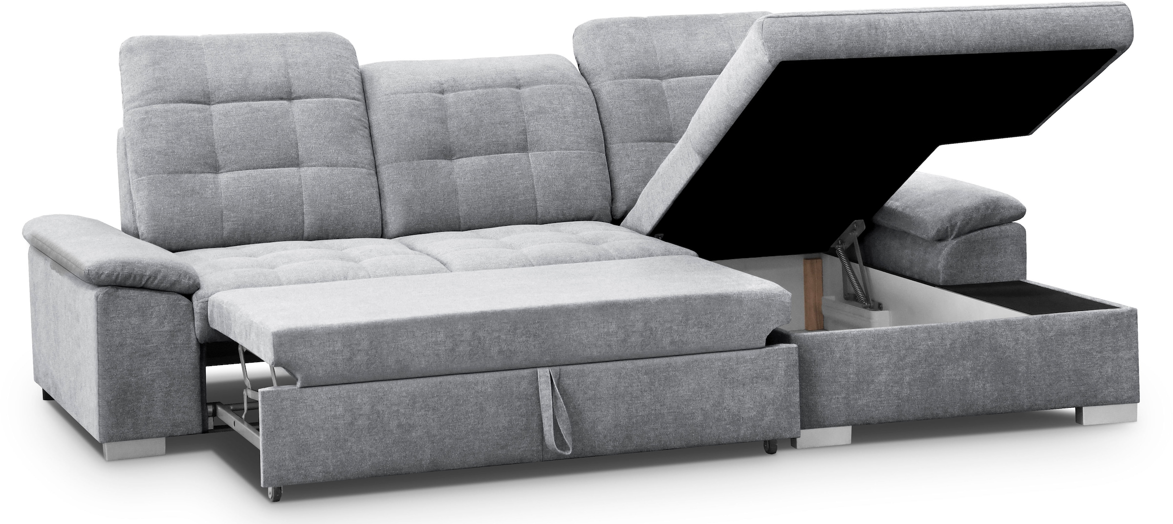 WERK2 Ecksofa Carmen, Sofa, Eckcouch mit Schlaffunktion, Bettkasten und Sitztiefenverstellung
