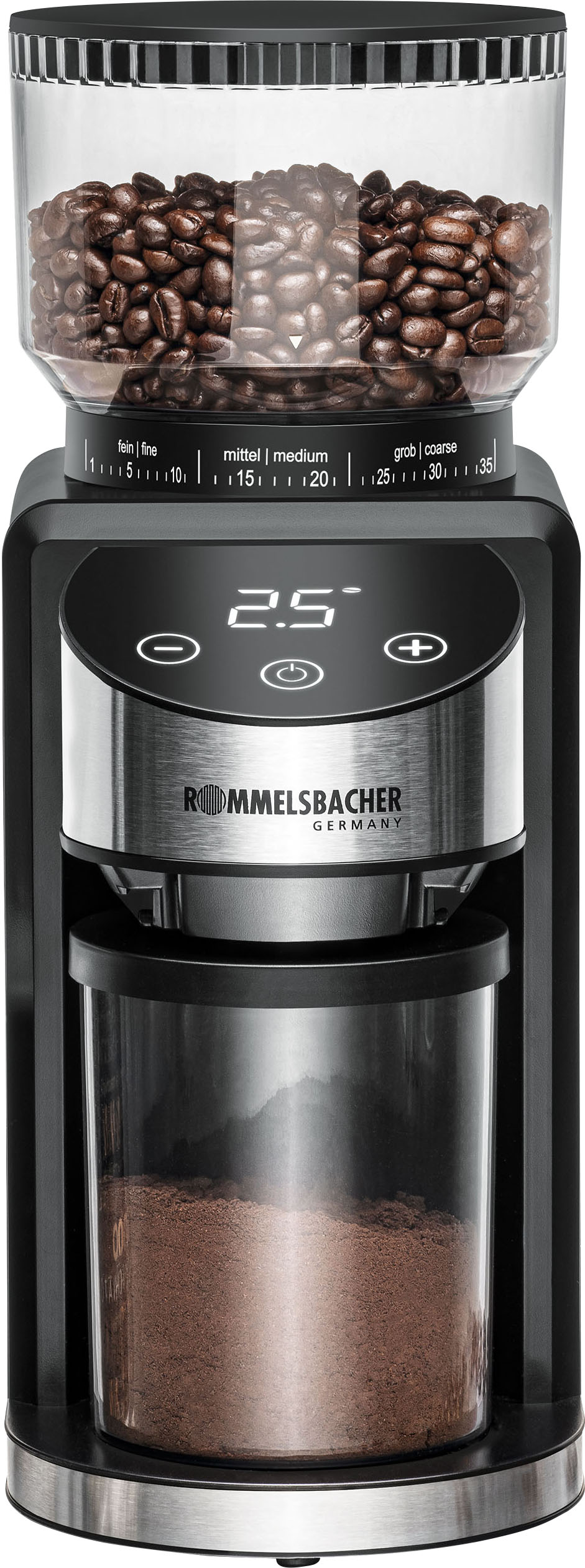 Rommelsbacher Kaffeemühle "EKM 400" 200 W Kegelmahlwerk 220 gBohnenbehälter mit Kegelmahlwerk, Antistatik-Funktion, 35 Mahlgrade