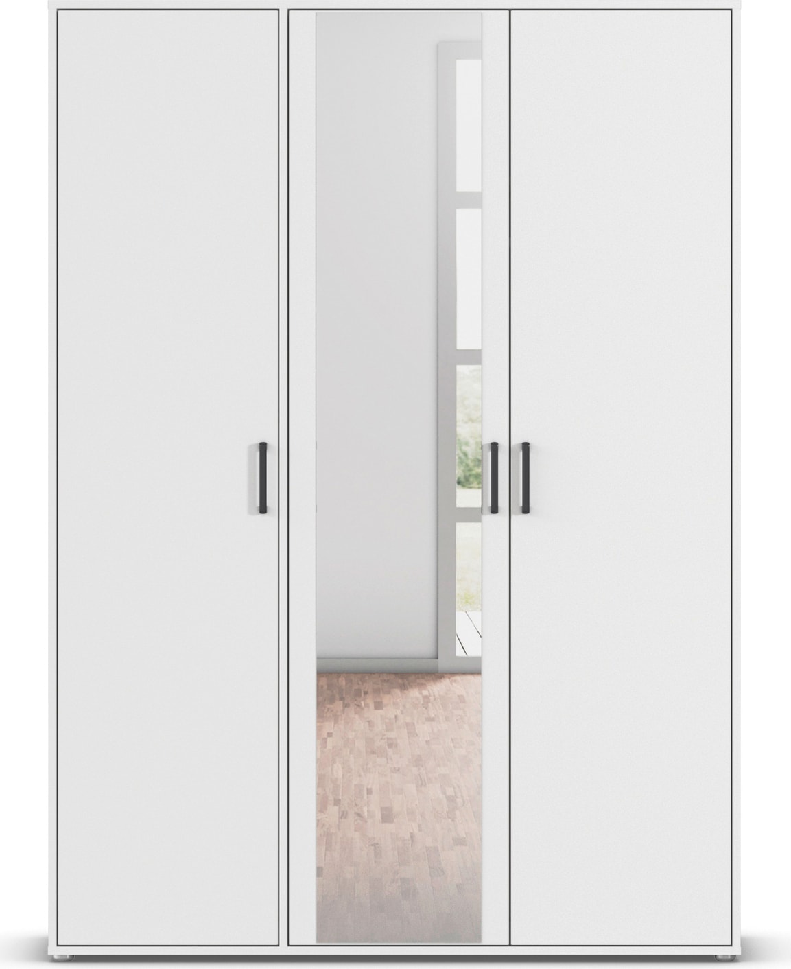 rauch Drehtürenschrank »Kleiderschrank Schrank Garderobe Wäscheschrank VOYAGER« in 3 verschiedenen Ausstattungen BASIC/CLASSIC/PREMIUM,  mit modernen Griffen in Graumetallic und Spiegel