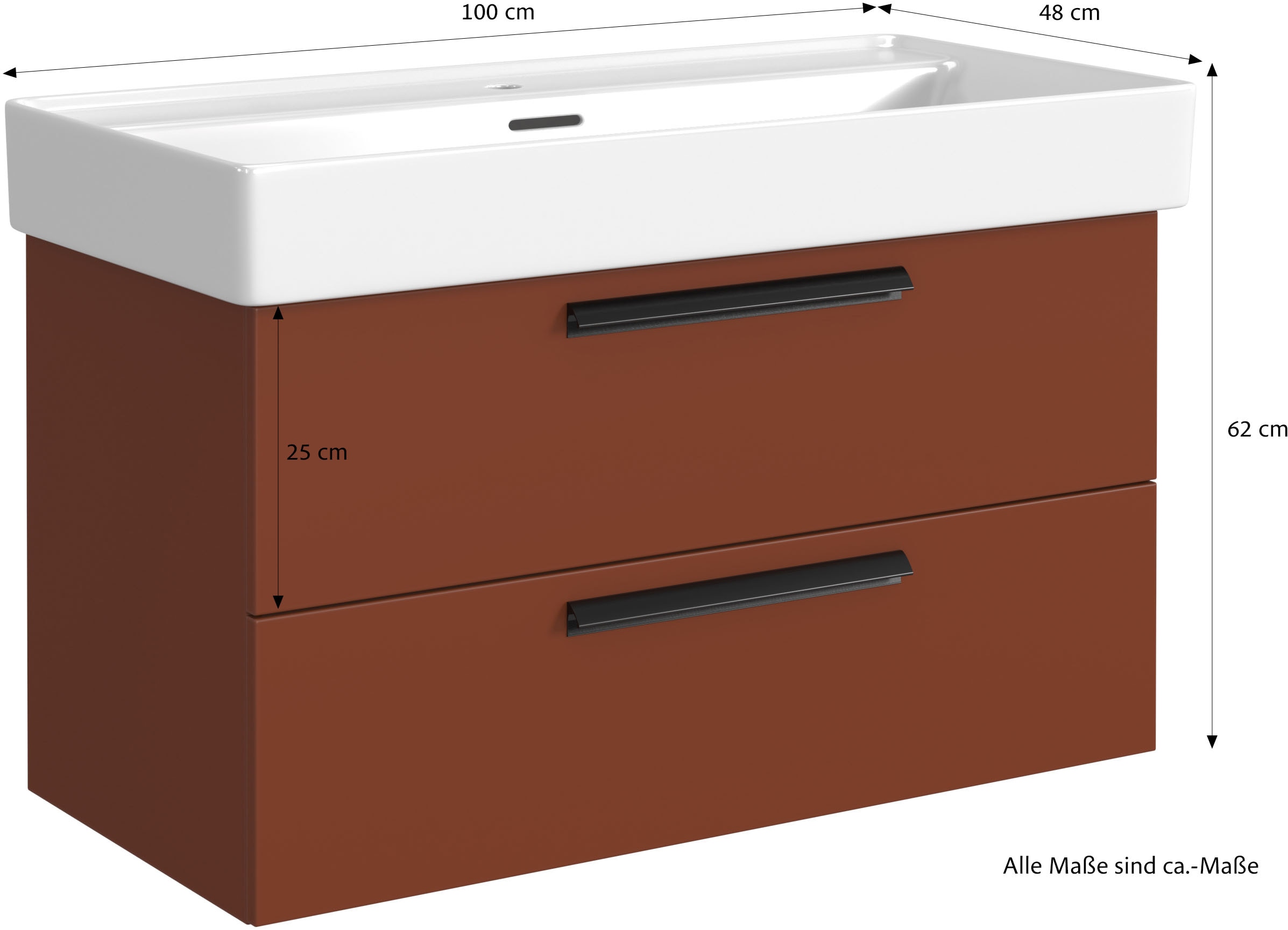 welltime Waschtisch »SALVADA, Softclose-Auszüge, Keramikbecken« Maße (B/T/H): 100/48/63 cm,  Rot, Lochbohrung für eine Armatur, Anti-Finger-Print