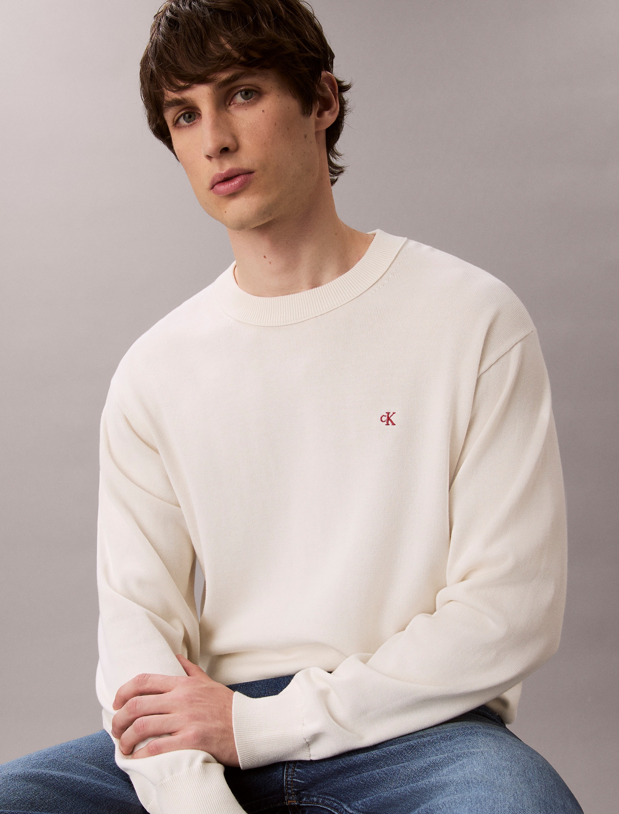Calvin Klein Jeans Strickpullover "LS EZ COTTON CREWNK SWEATER 12GG" Mit Ru günstig online kaufen