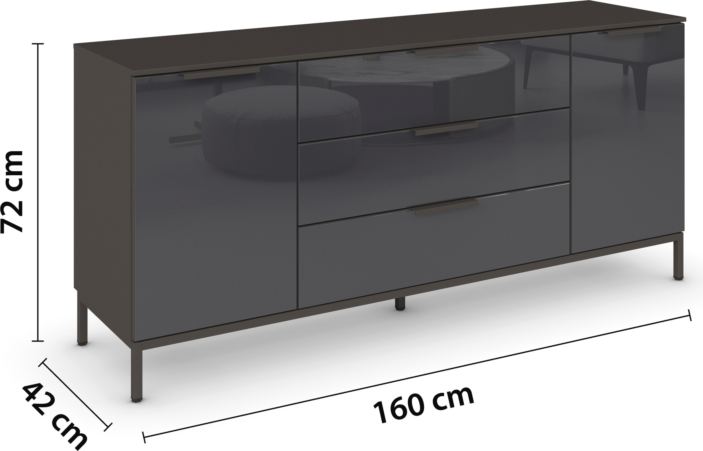 rauch Kombikommode »Kommode Türkommode Sideboard Kombikommode FLIPP mit Glasfront«, (Breite 160 cm mit 2 Einlegeböden), 2-türig mit 3 Schubladen und Soft-Close-Funktion sowie Glasfront