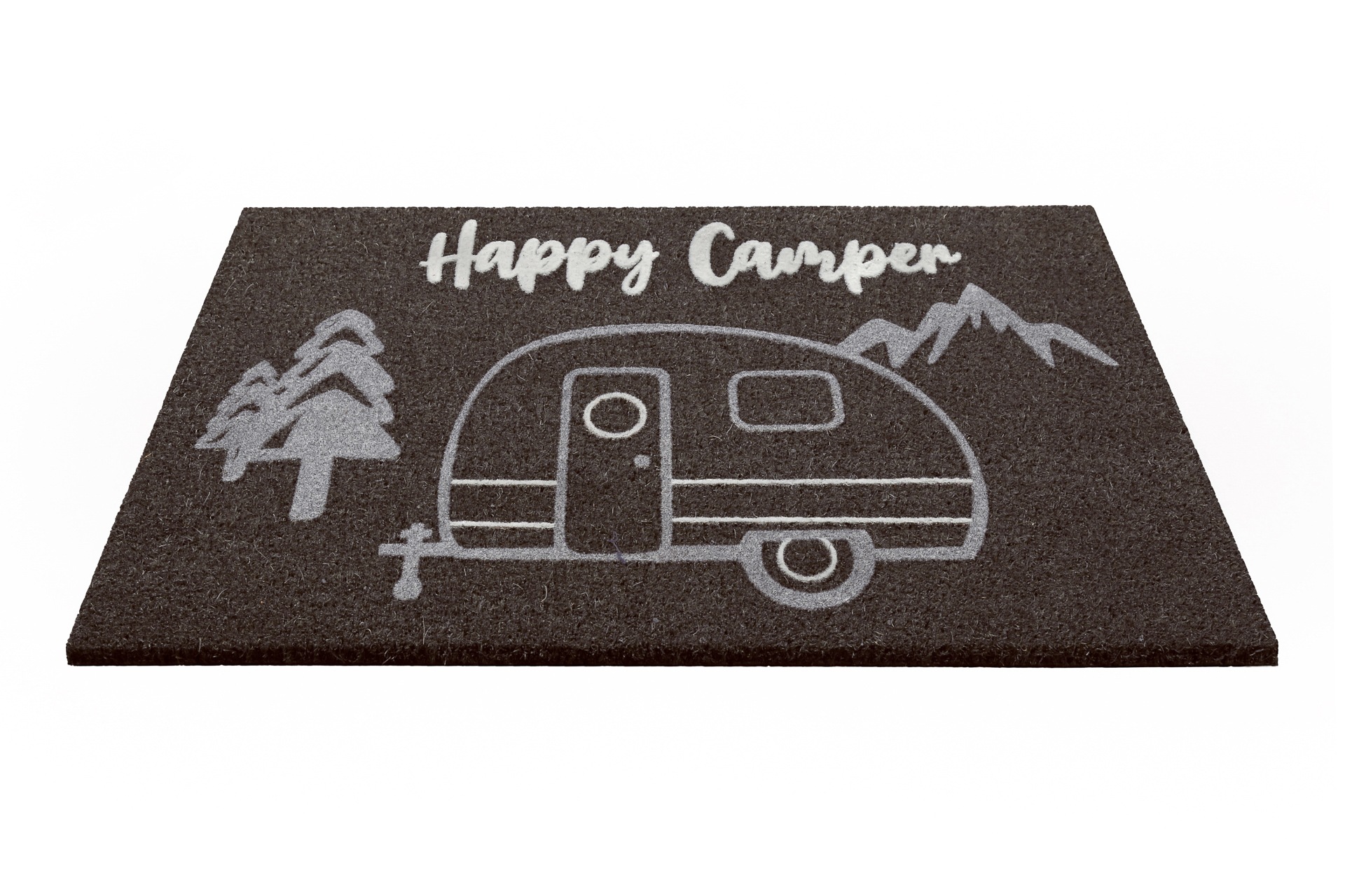 Thumbnail - Wecon home Fußmatte "Happy Camper", rechteckig, 18 mm Höhe, rutschfest, robust, innen, Außenbereiche überdacht, schwer