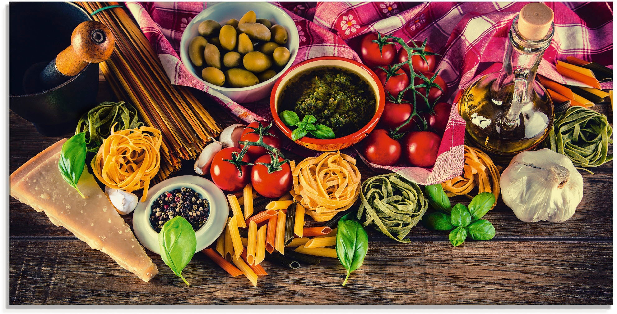 Artland Glasbild "Italienisch mediterrane Lebensmittel", Lebensmittel, (1 St.), in verschiedenen Größen