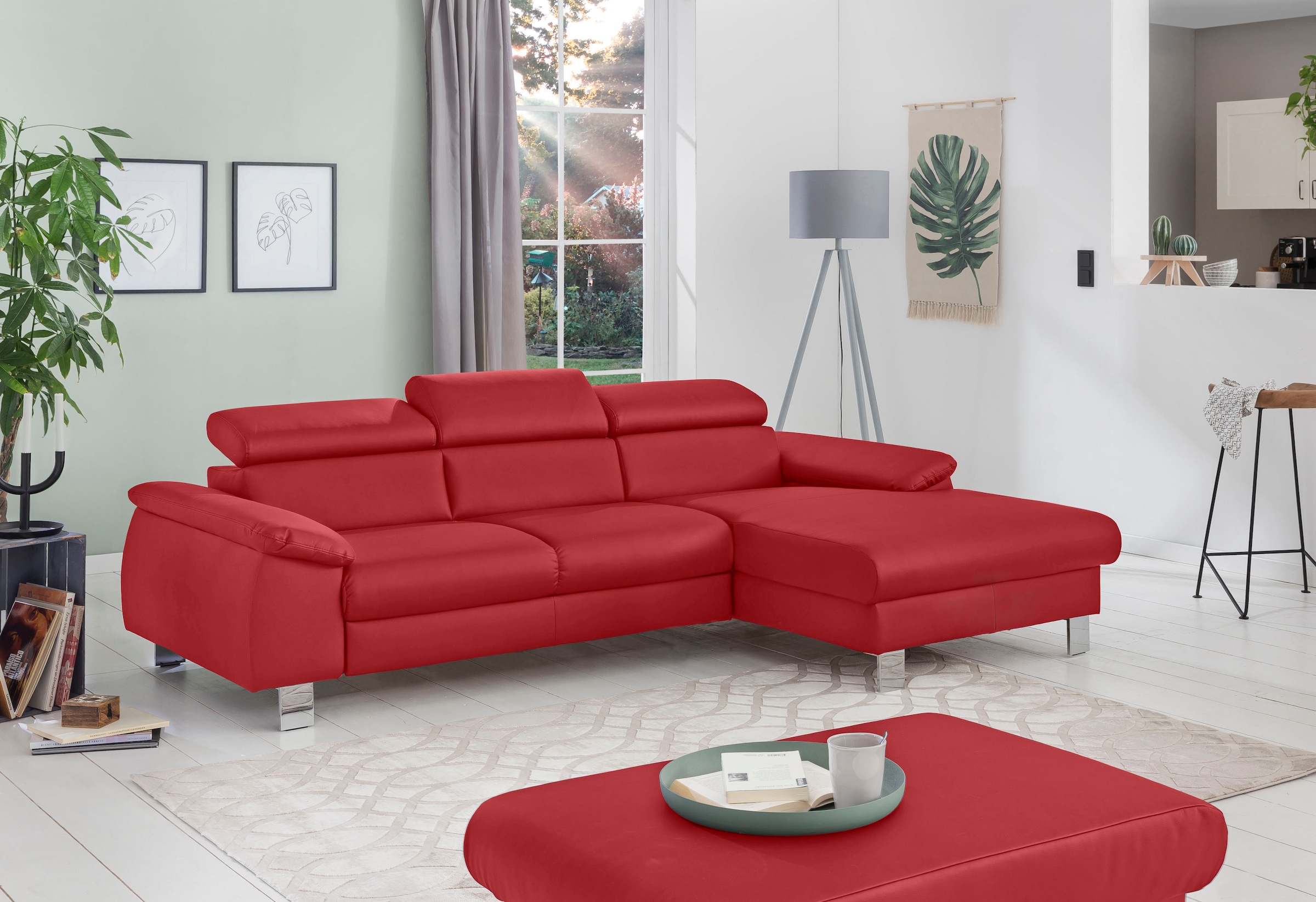 COTTA Ecksofa "Komaris L-Form, B: 244 cm" mit Kopfteilverstellung, optional Schlaffunktion, Bettkasten & Licht