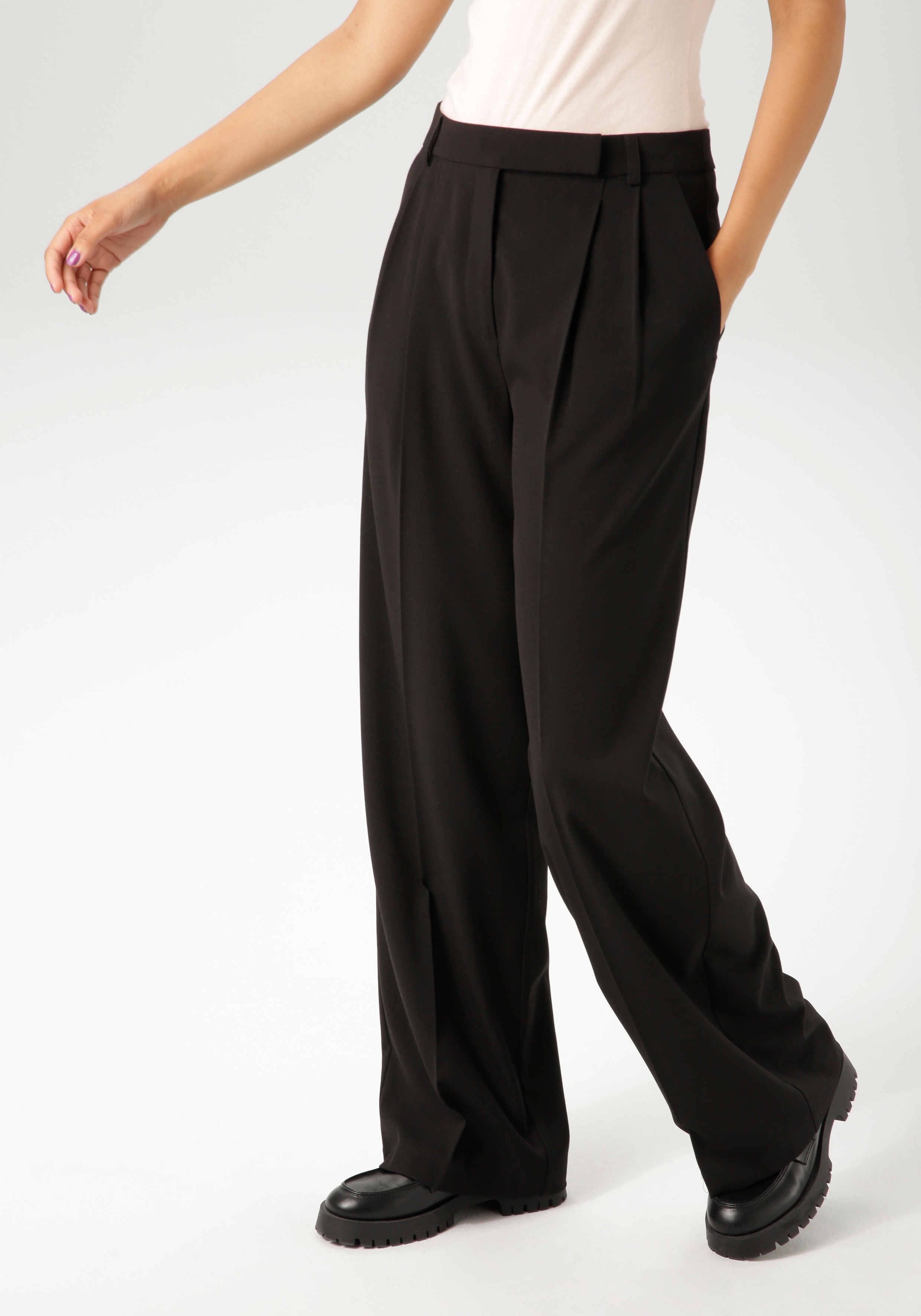 Anzughose ANISTON CASUAL, Damen, Gr. 48, N-Gr, schwarz, Web, Obermaterial: 62% Polyester, 34% Viskose, 4% Elasthan, unifarben, lässig geschnitten lang, Hosen Anzughose, mit Bundfalten