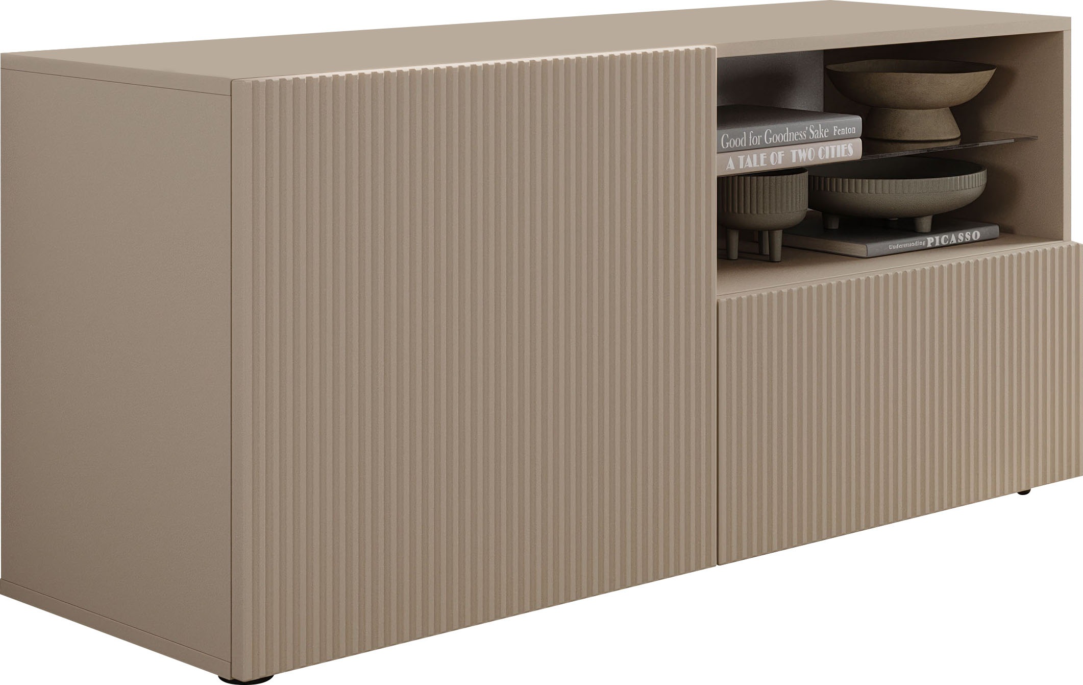 Thumbnail - Home affaire Lowboard "Rio Breite 120 cm, TV-Board 1 Tür u. 1 Schubkasten, TV-Schrank" geriffelte MDF-Fronten, modern u....