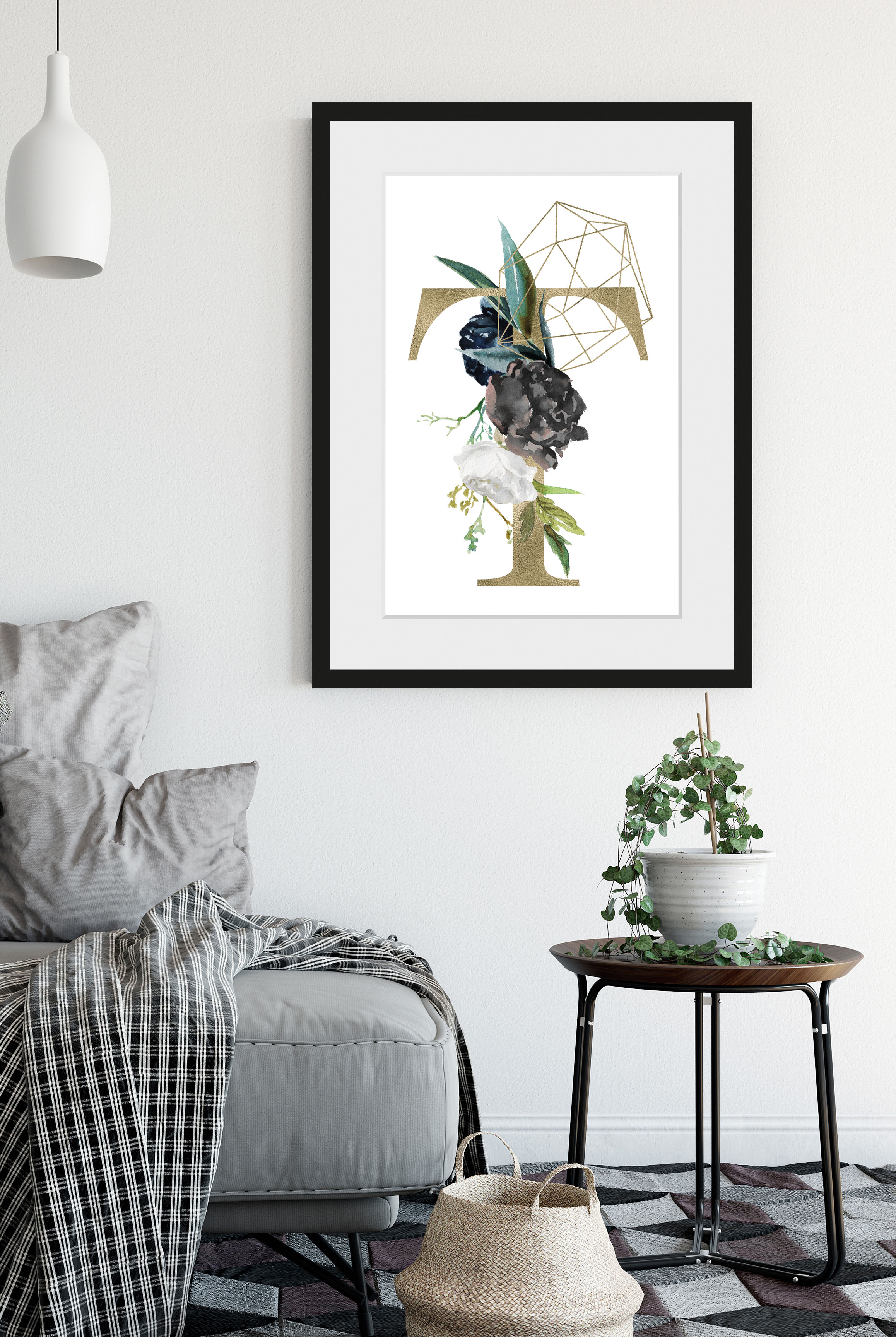 queence Bild "T" Buchstaben Pflanzen Pflanzenbilder T 1 Stk. tlg. HD Premium Poster-Druck inkl. Holzrahmen