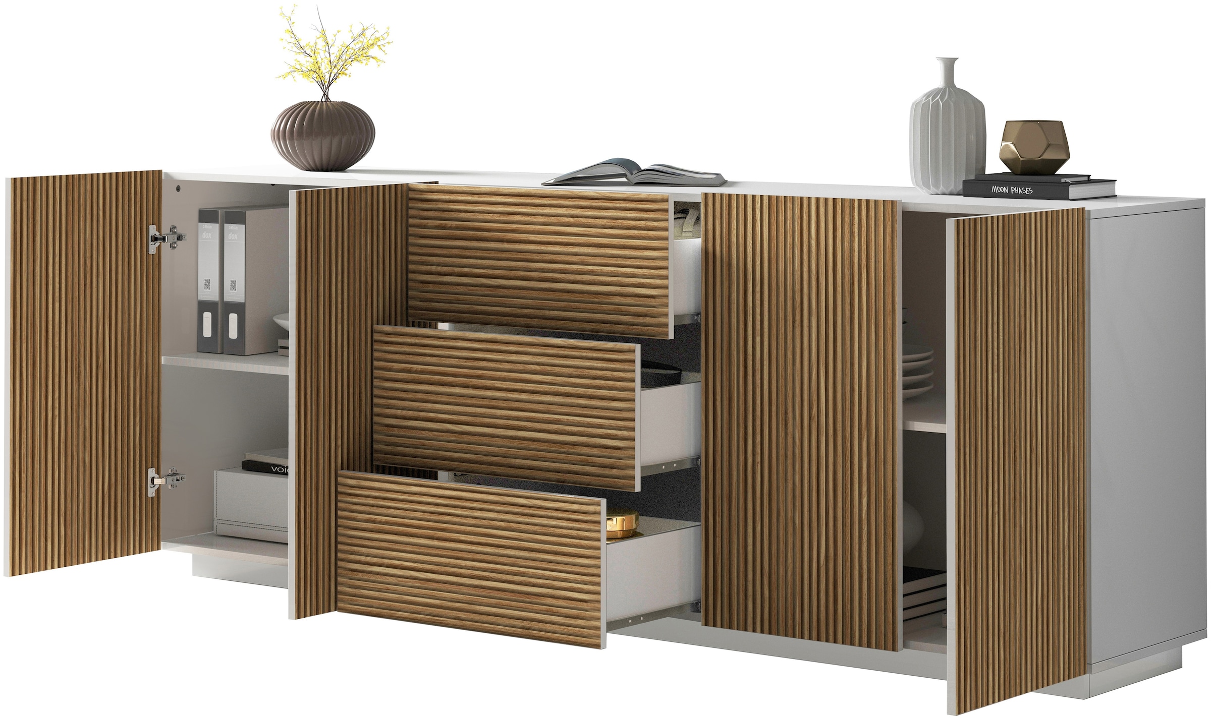INOSIGN Sideboard »Vega Sideboard,Kommode,220 cm«, mit 4 Türen und 3 Schubladen,Fronten mit Rillen-Optik