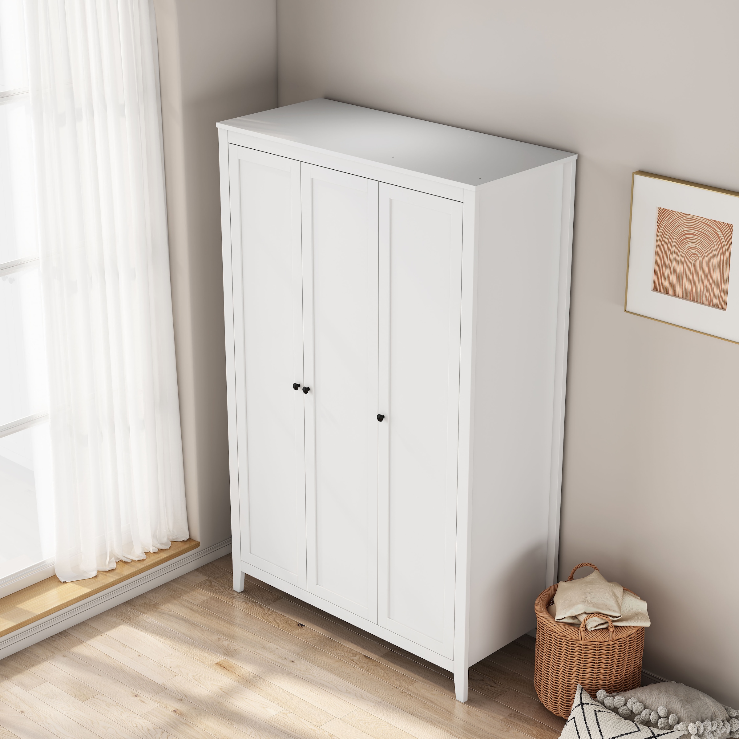 OTTO home Kleiderschrank »Borkum Schlafzimmerschrank Garderobe Landhaus Bestseller weiß« hochwertige schwarze Griffe aus Metall, 