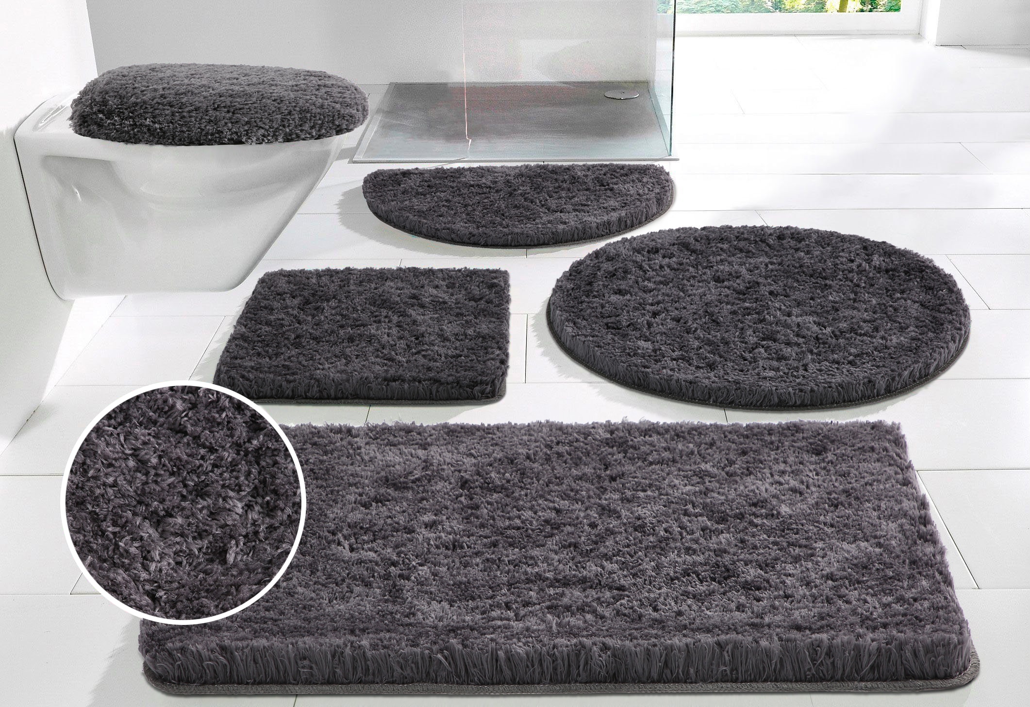 OTTO home Badematte "Micro exclusiv, Badvorleger, Badezimmer Teppich" Höhe 55 mm rutschhemmend beschichtet fußbodenheizungsgeeignet schnell trocknend strapazierfähig Badteppich, Badematten auch als 3 teiliges Set & rund erhältlich