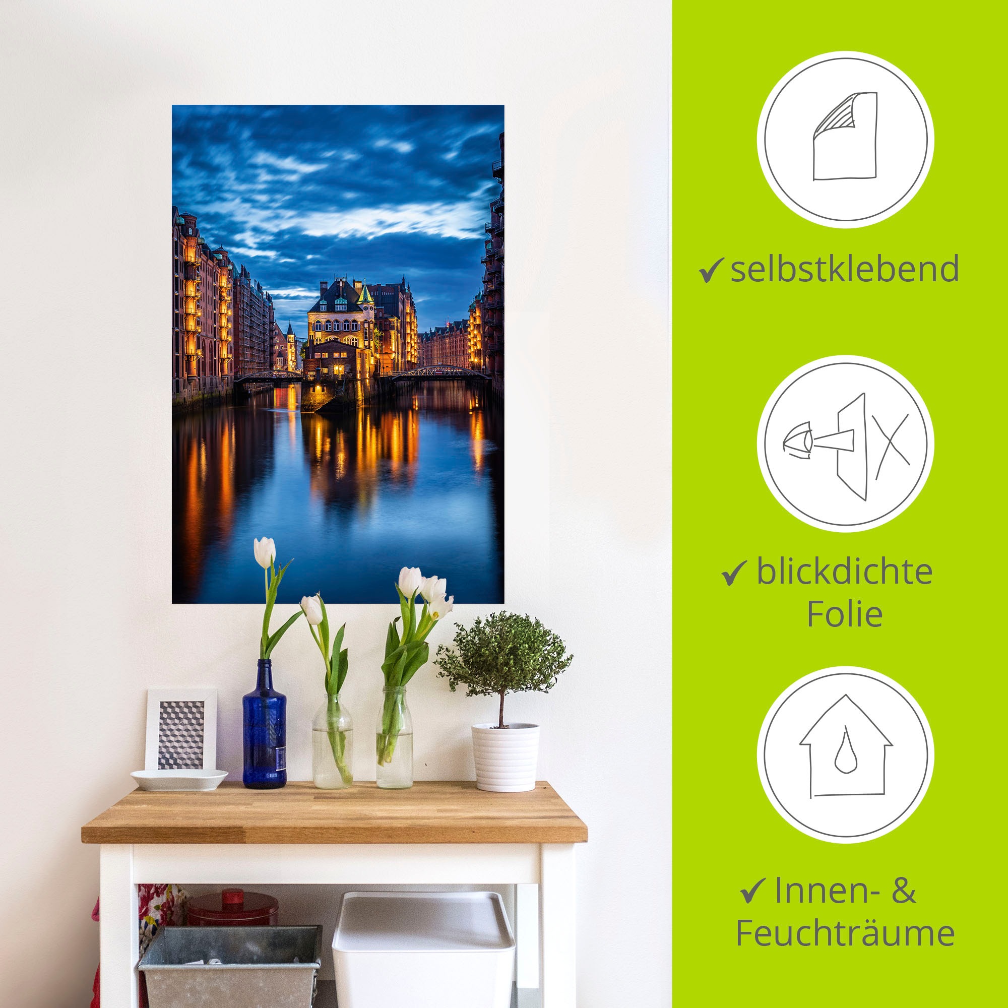 Wandbild ARTLAND "Wasserschloss Speicherstadt in Hamburg", farbe bild(er): blau, B:80cm H:120cm, Bilder, als Alubild, Leinwandbild, Poster, Wandaufkleber in verschied. Größen 5