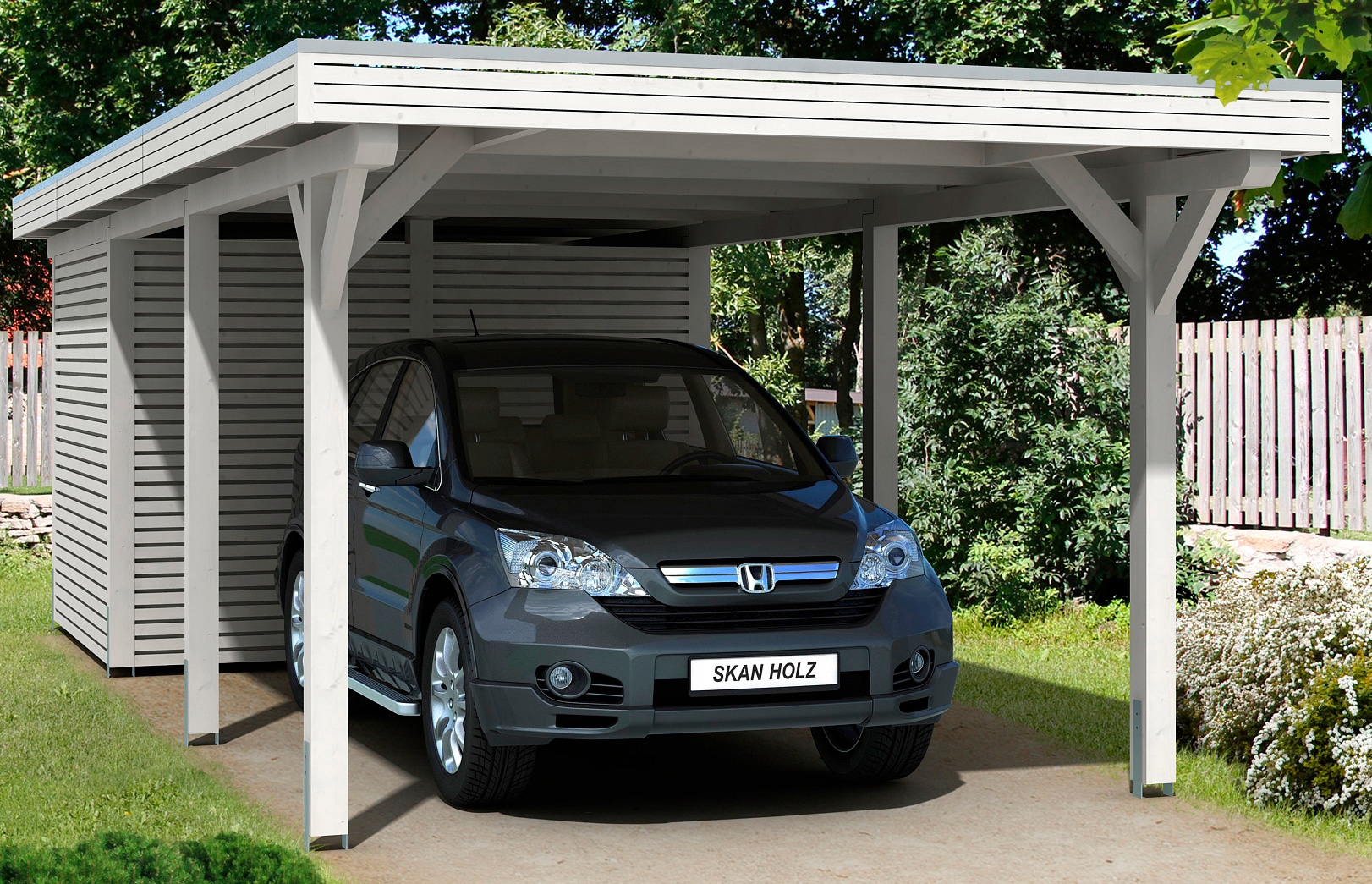 Skanholz Einzelcarport "Spessart" Leimholz 291 cm weiß