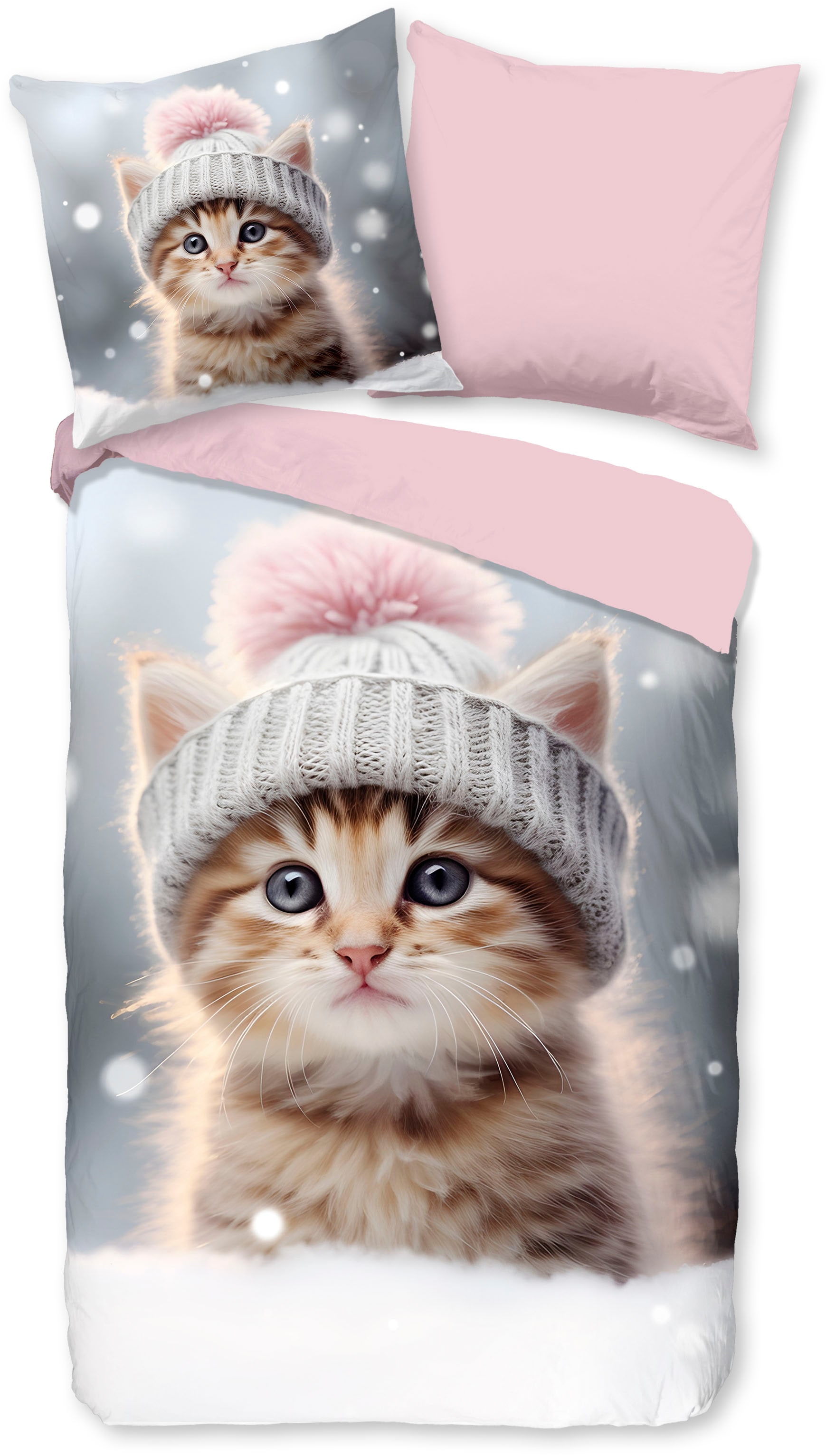 Kinderbettwäsche »Patt«, Flanell, Biber, 135x200, Warm, Wende, Kind, Mädchen, Katze,...