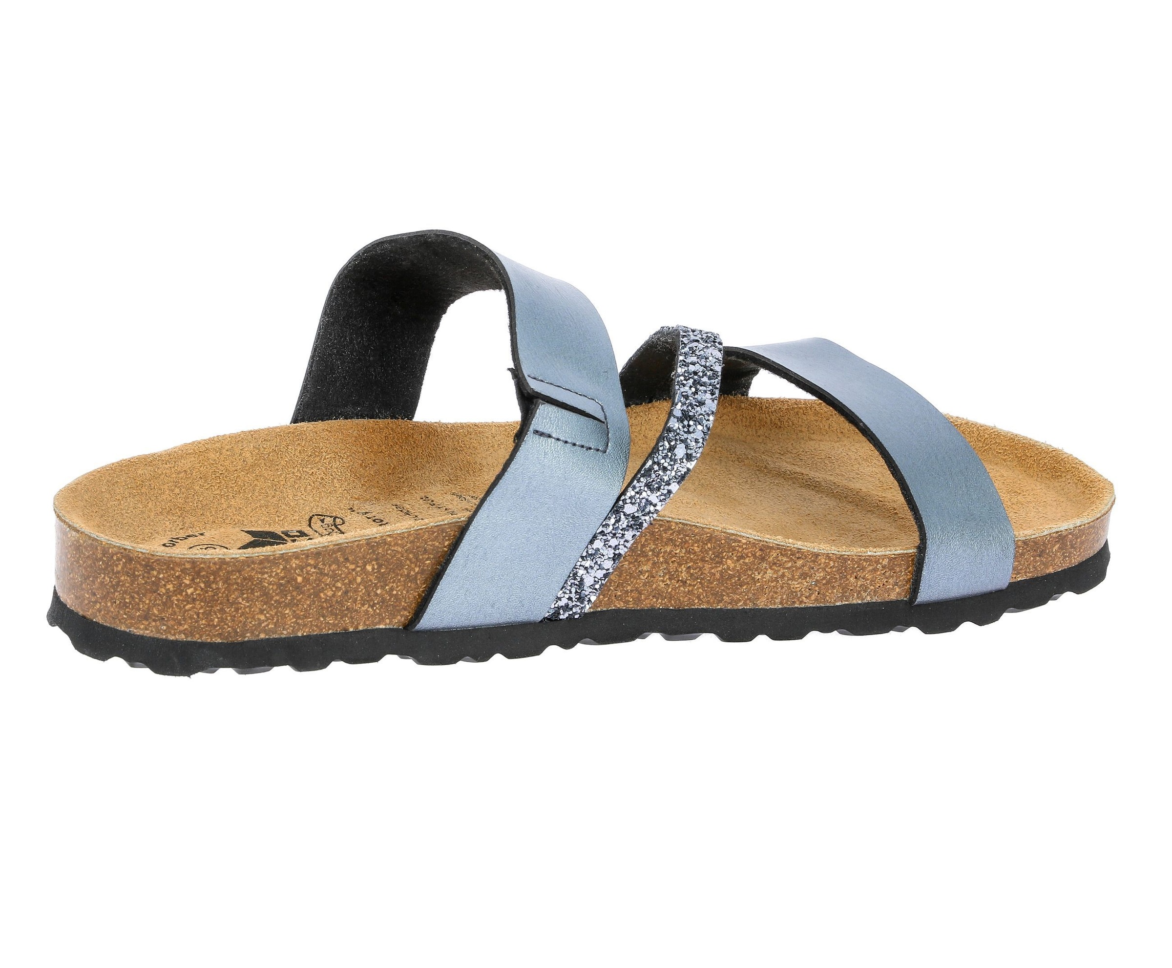 Pantolette LICO "Pantolette Bioline Glitter", Damen, Gr. 39, grau, Synthetik, Schuhe Pantolette 3