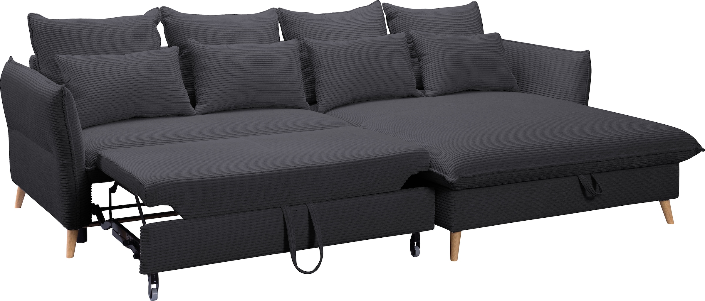 exxpo - sofa fashion Ecksofa »WALPY, elegant und modern, hoher Sitzkomfort, schmale Armlehnen«, L-Form, wahlweise mit Bettfunktion und Bettkasten, in Cord