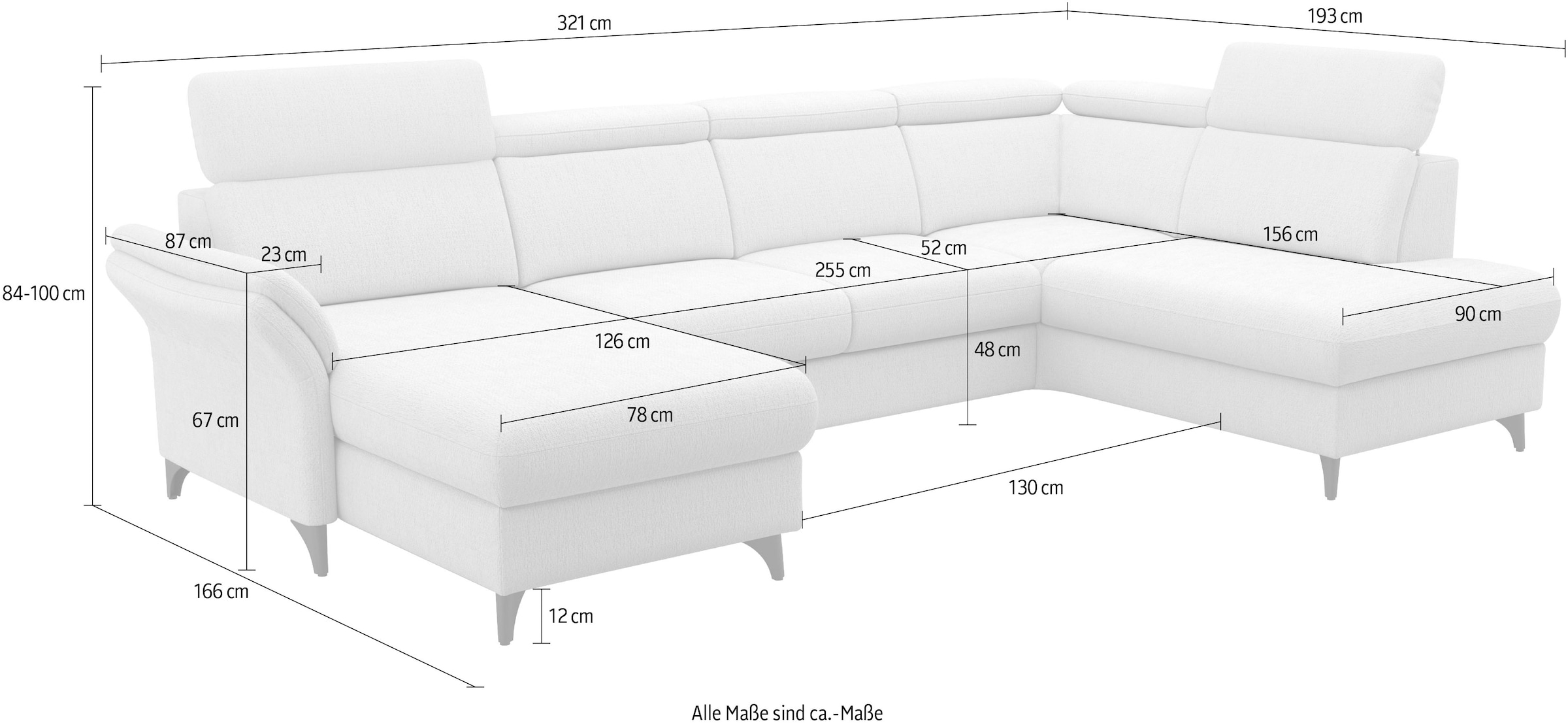sit&more Wohnlandschaft »Glendale, U-Form« inkl. Kopfteilverstellung,wahlweise mit Vorziehsitz und Bettkasten