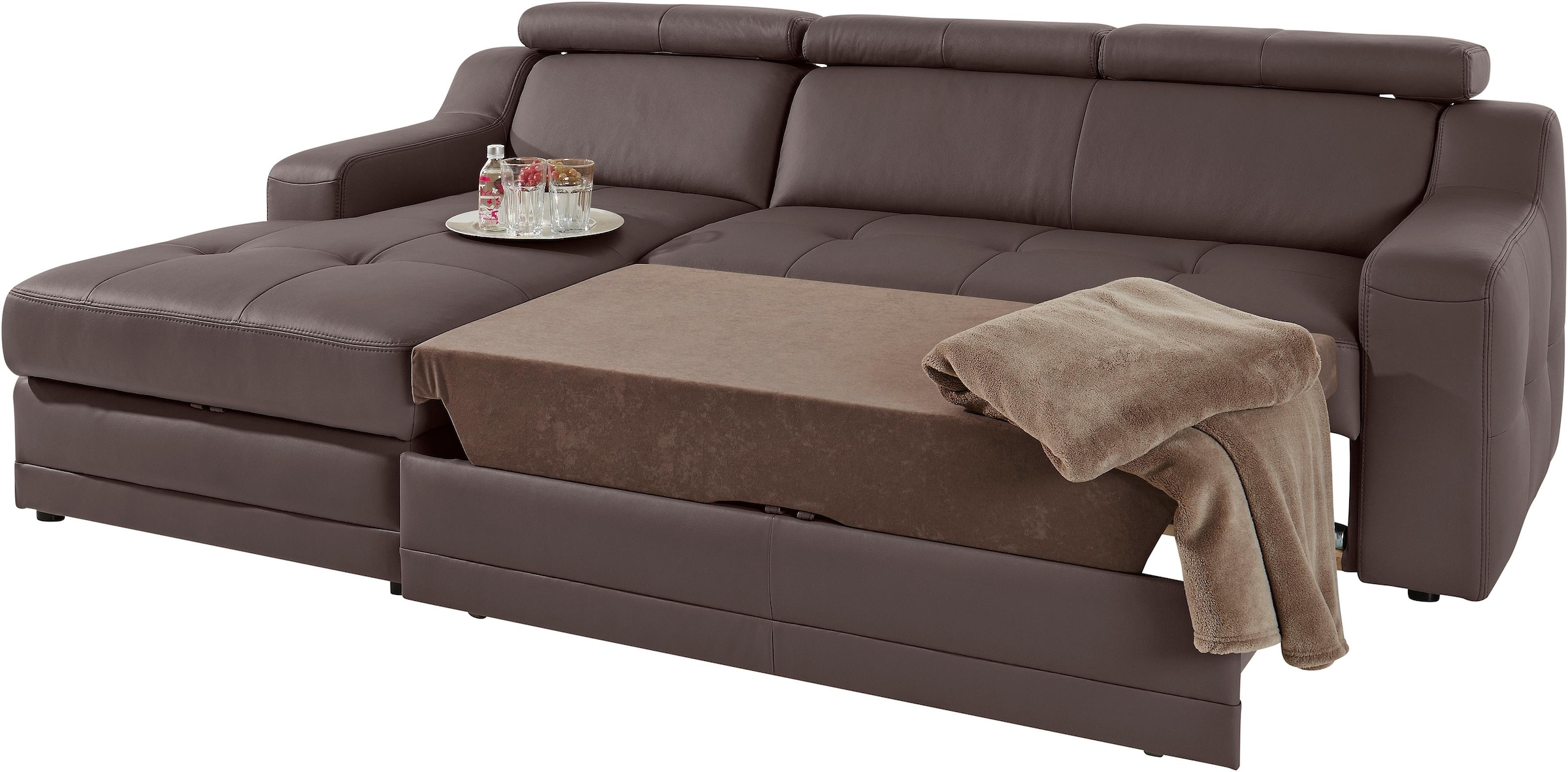 exxpo - sofa fashion Ecksofa »Lotos, bequem und funktionell, L-Form«, mit Kopf- bzw. Rückenverstellung, wahlweise mit Bettfunktion
