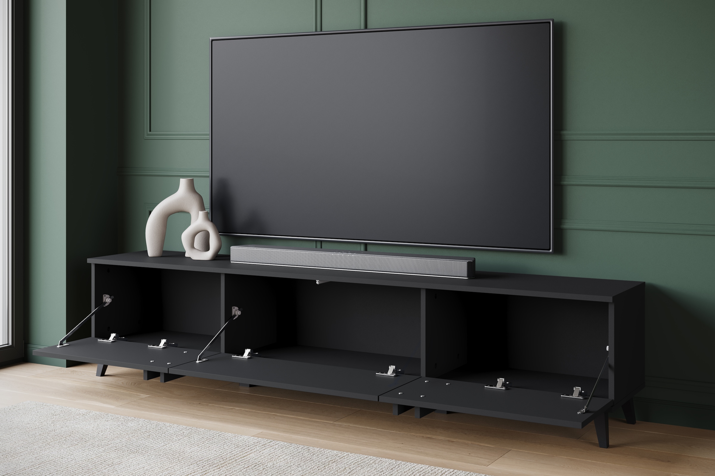 INOSIGN Lowboard »Helsinki, TV-Kommode Breite 180cm«, (1 St.), modernes Design, 3 Klapptüren