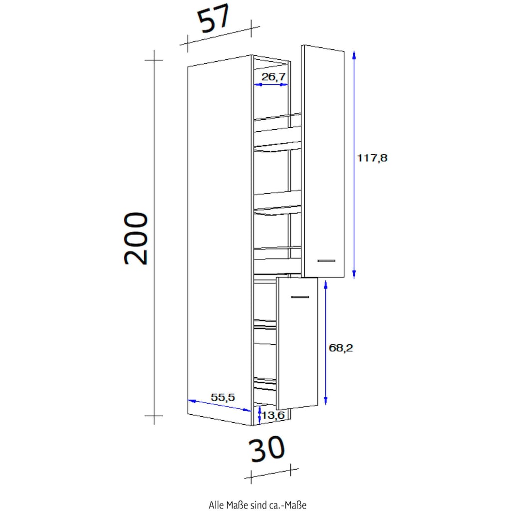 Flex-Well Apothekerschrank »Portland«, (B x H x T) 30 x 200 x 57 cm, mit 5 Ablagen