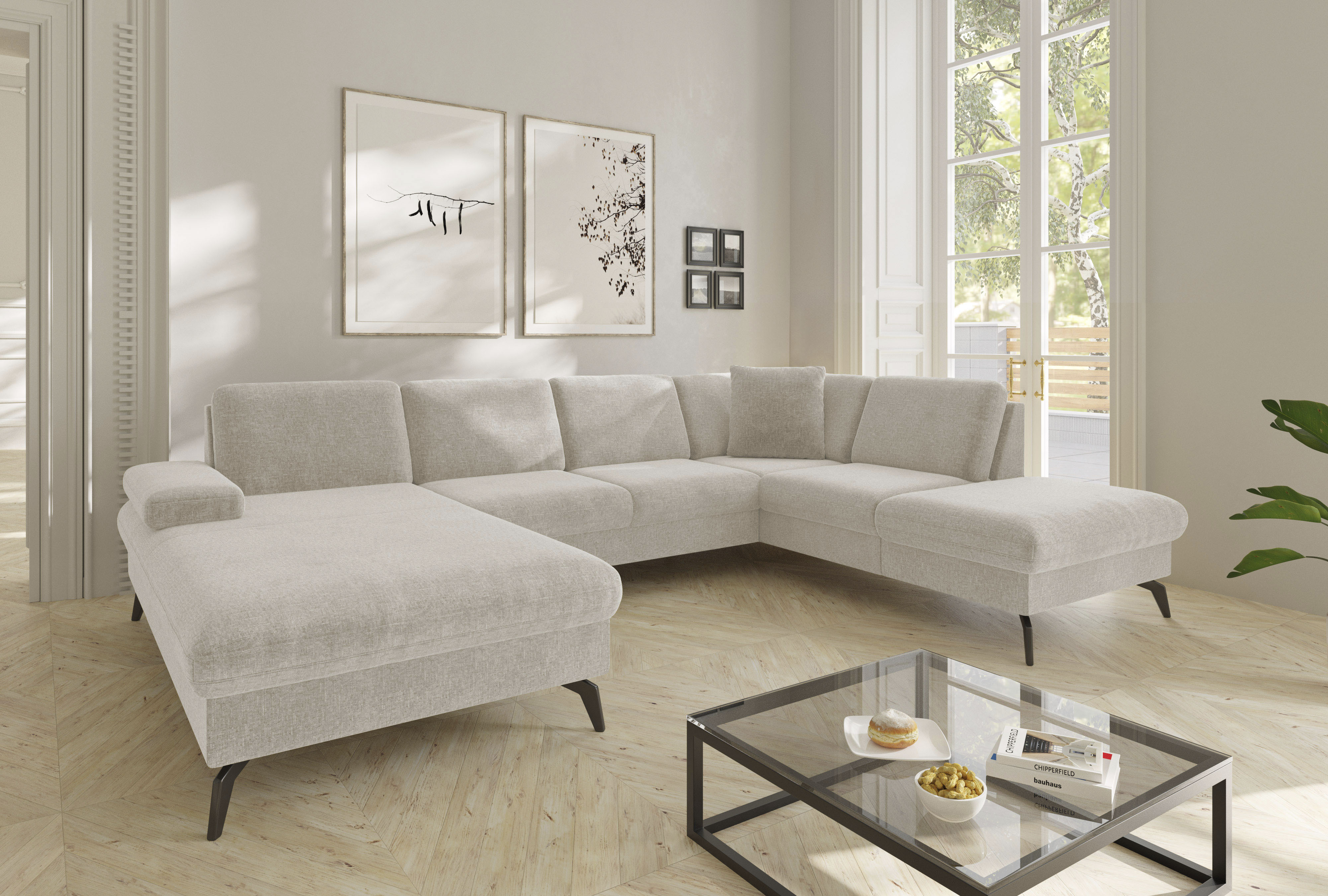sit&more Wohnlandschaft "Morris Jubi U-Form, B: 300 cm, Armteilverstellung" optional mit Bettfunktion, 1 Zierkissen, komfortable Sitzhöhe 44 cm