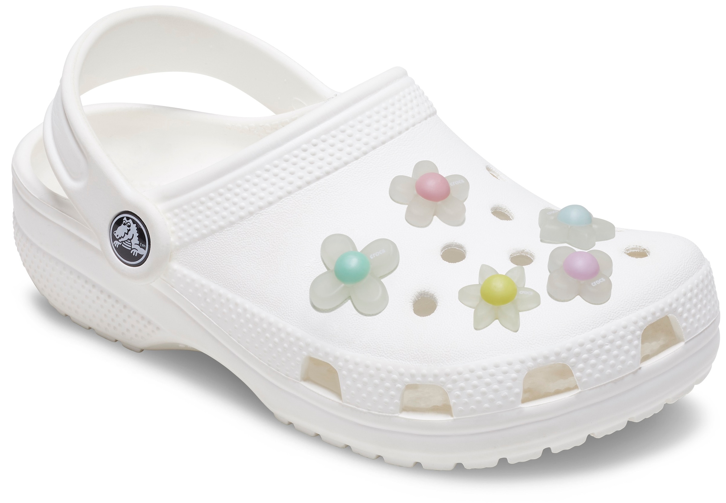 Crocs Schuhanstecker »Jibbitz "Iridescent Flowers"«, (Set, 5 tlg., Kein Spielzeug. Nicht für Kinder unter 3 Jahren geeignet), Schuh Charms mit schillernden Glanzeffekten