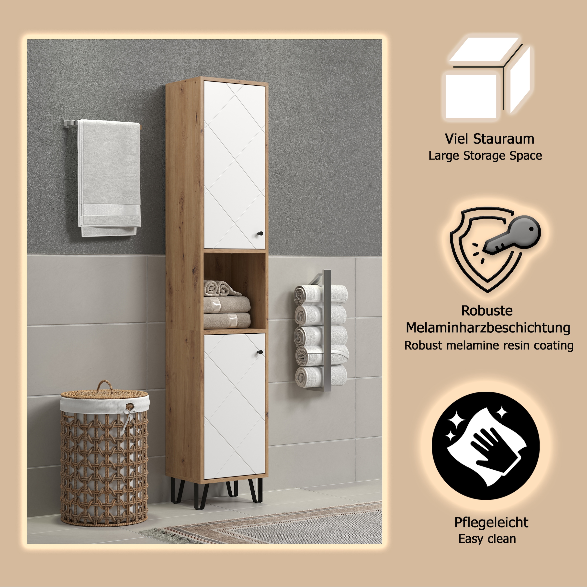 PLACES OF STYLE Hochschrank »Tarragona« 1 Stk. tlg. Hochschrank mit 1 Tür & 1 Klappe - (B/T/H) 36/29/191 cm