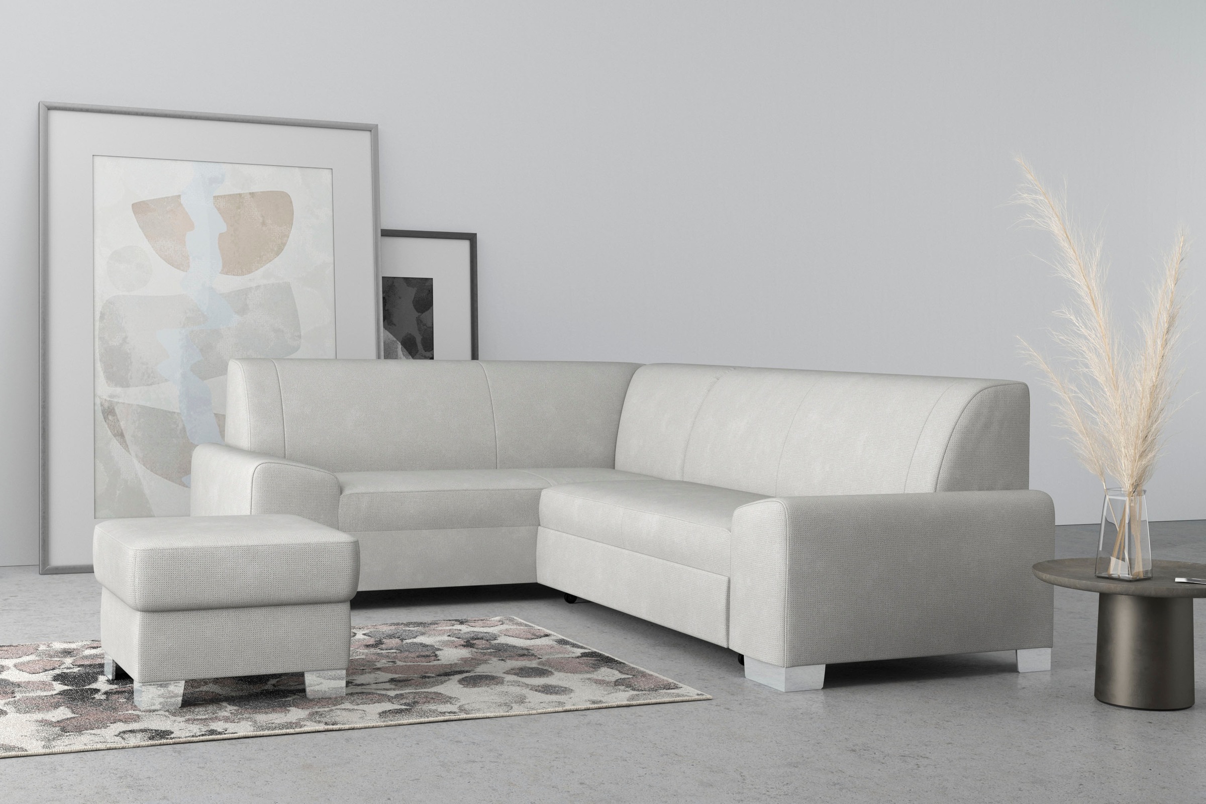 DOMO collection Ecksofa »Anzio in kubischer Formensprache, flache Armlehnen, L-Form«, Wahlweise mit Bettfunktion und Federkern für hohen Sitzkomfort