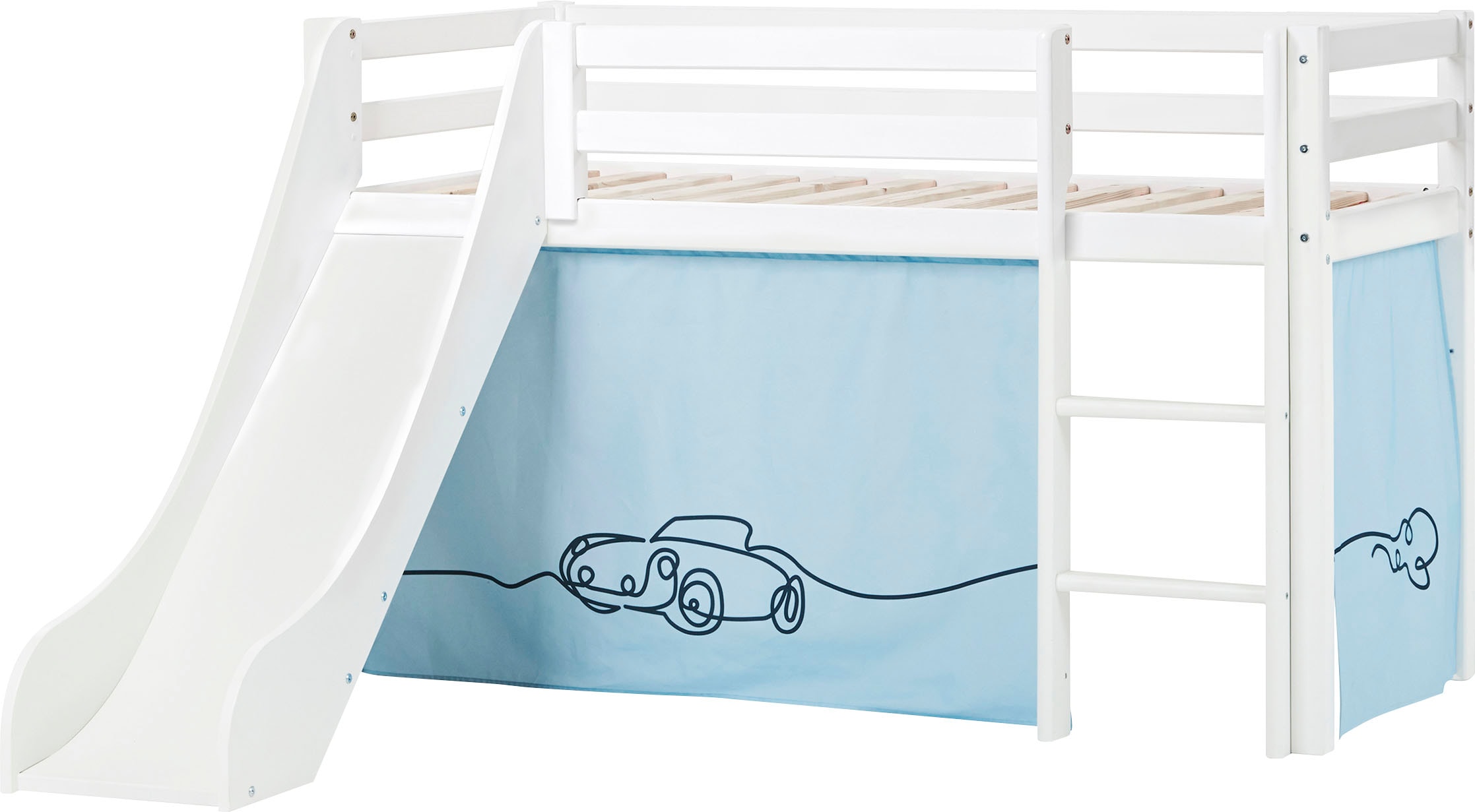 Hoppekids Hochbett ""Cars"", Rutsche & Vorhang Blau und viel Auswahl günstig online kaufen