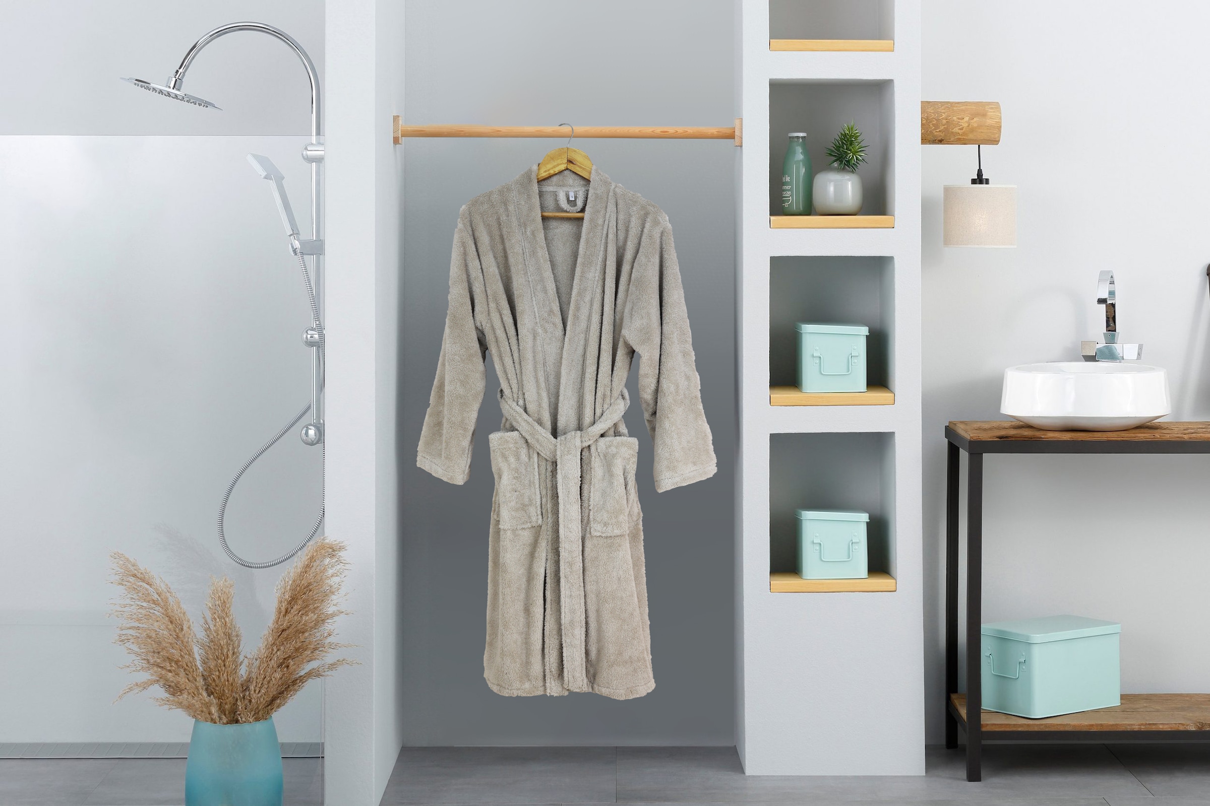my home Unisex-Bademantel »Lillou Kimono, ideal für Sauna & Spa, Hotelbademantel, Morgenmantel«, (1 St.), kuschelig weicher Fleece, für Damen und Herren, XS-3XL