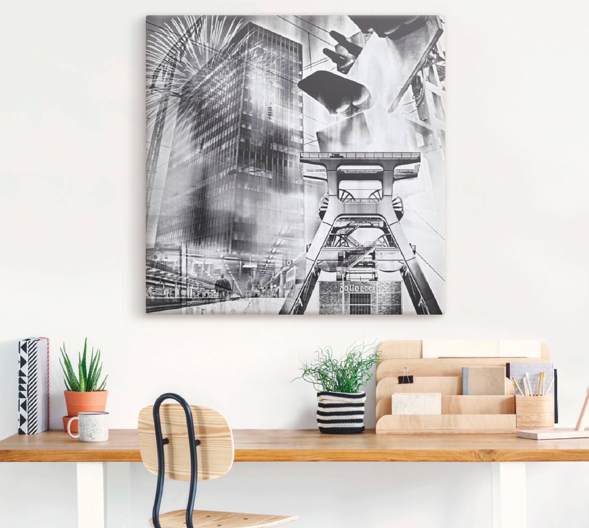 Artland Wandbild »Essen Skyline Abstrakte Collage«, Architektonische Elemente, (1 St.), als Leinwandbild, Poster, Wandaufkleber in verschied. Größen