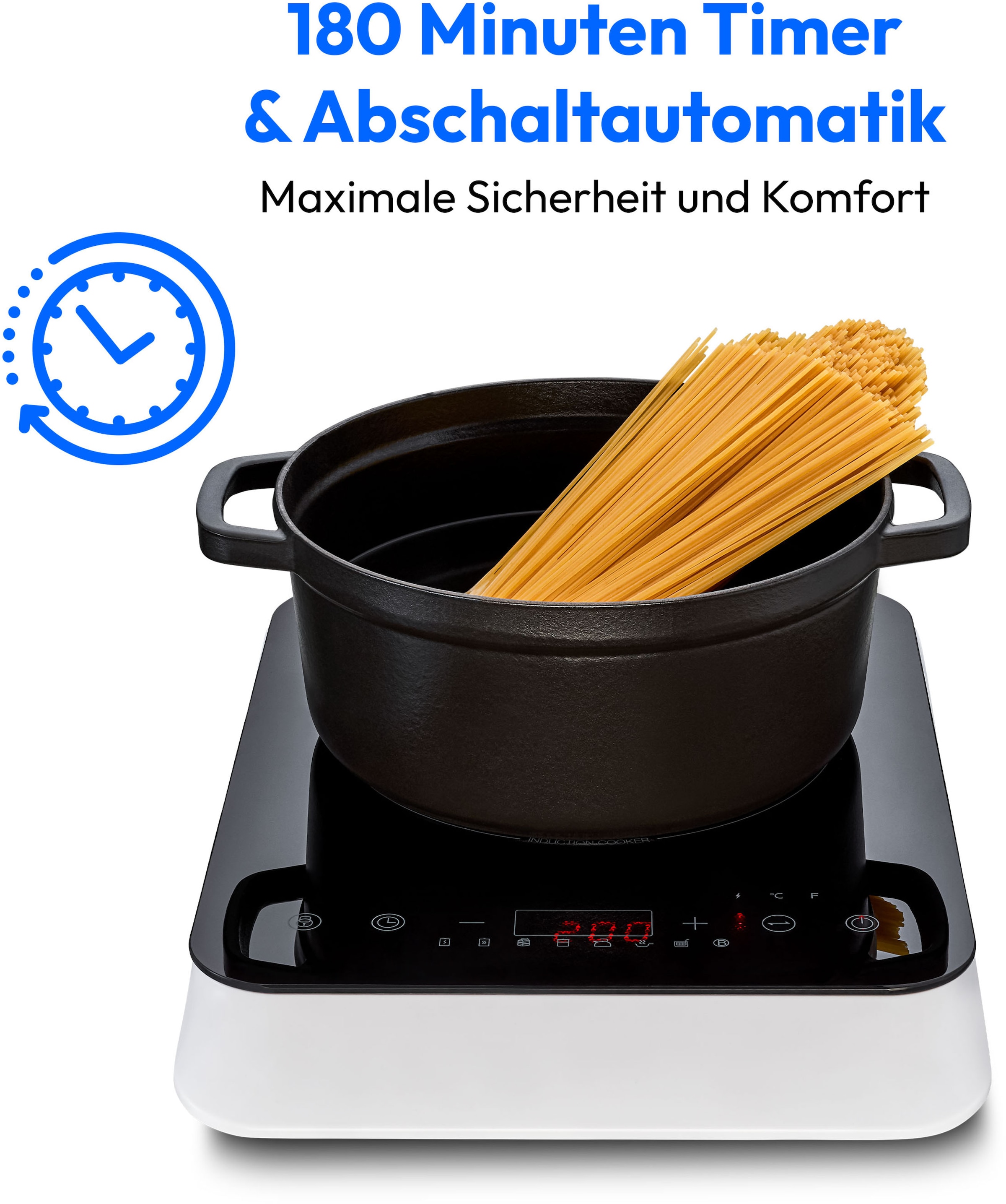 Medion® Einzel-Induktionskochplatte »MD 18490, 2000 W Induktionsleistung, automatische Topferkennung, Timer«, Temperaturbereich 60 - 240°, Sensor-Touch-Display, 8 Automatikprogr.