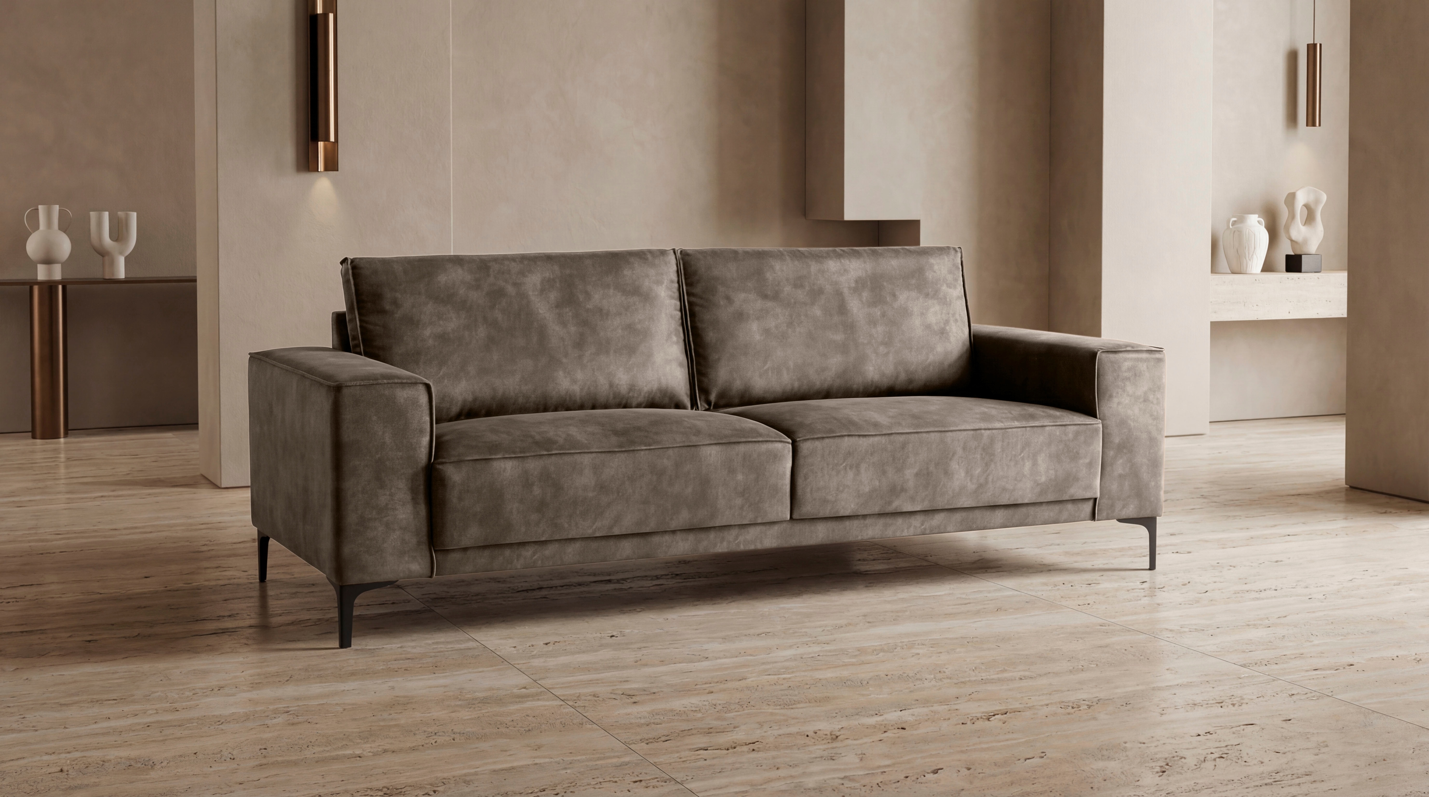OTTO home 3-Sitzer "OLAND Luxus-Microfaser, Sofa, B: 224 cm, Skandi-Design" Struktur, Flachgewebe, Luxus-Microfaser, Boucle