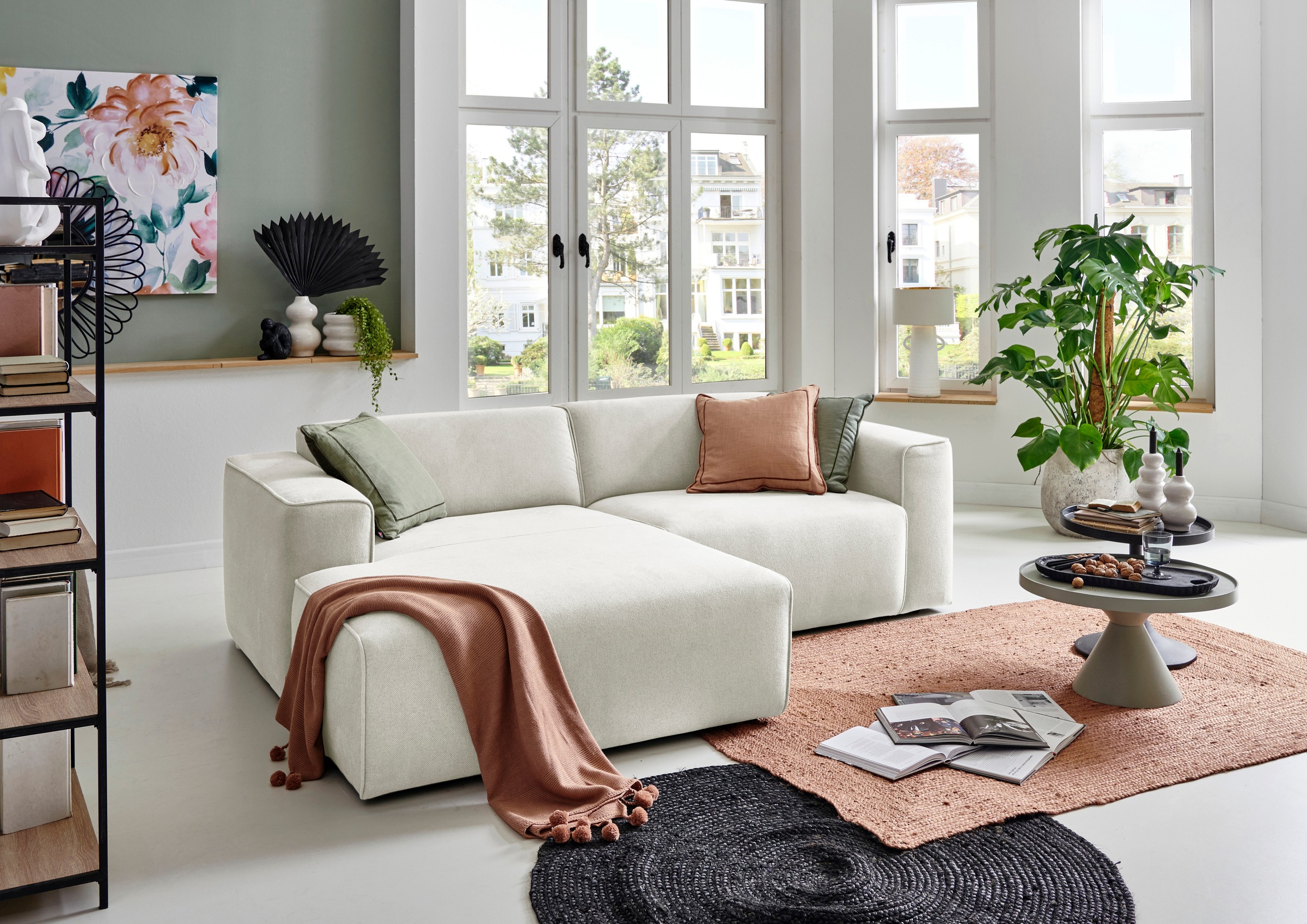 andas Ecksofa »Noord mit Kedernaht, Breite 234 cm, L-Form«, Cord, Struktur, Webstoff, mit Wellenunterfederung, Massivholzrahmen