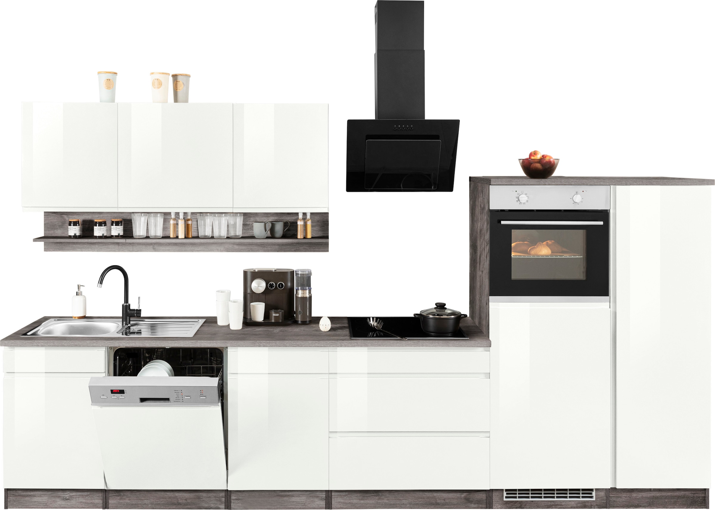 KOCHSTATION Küchenzeile »KS-Virginia«, Breite 350 cm, mit Glaskeramik-oder Induktionskochfeld