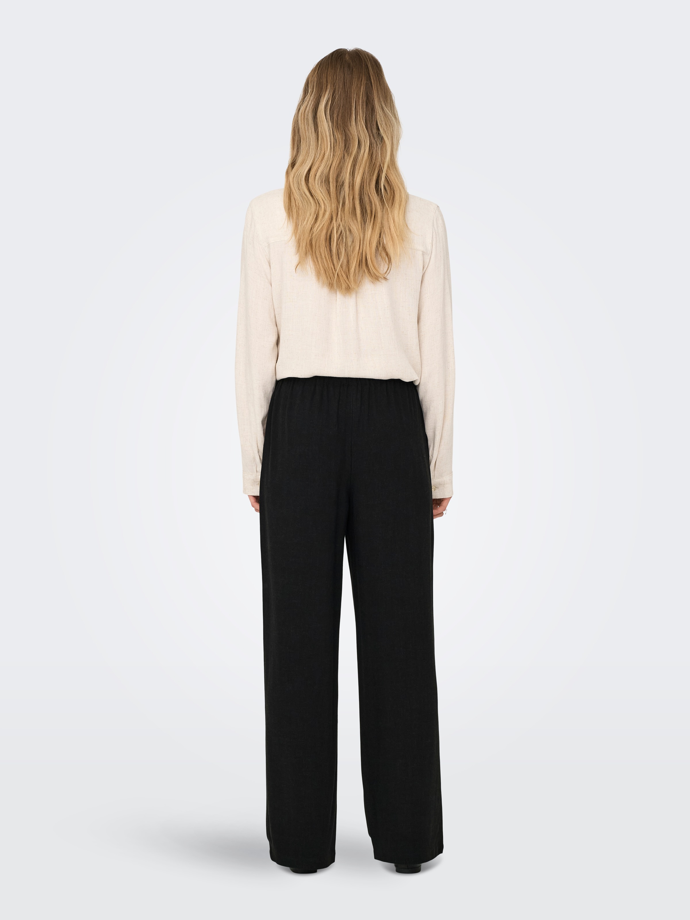 Schlupfhose ONLY "ONLSIESTA MW PULL-UP LINEN BL PNT NOOS", Damen, Gr. L, Länge 32, schwarz, Web, Obermaterial: 80% Viskose, 20% Leinen, unifarben, straight fit normal, Hosen Schlupfhose, Viskosemischung 3
