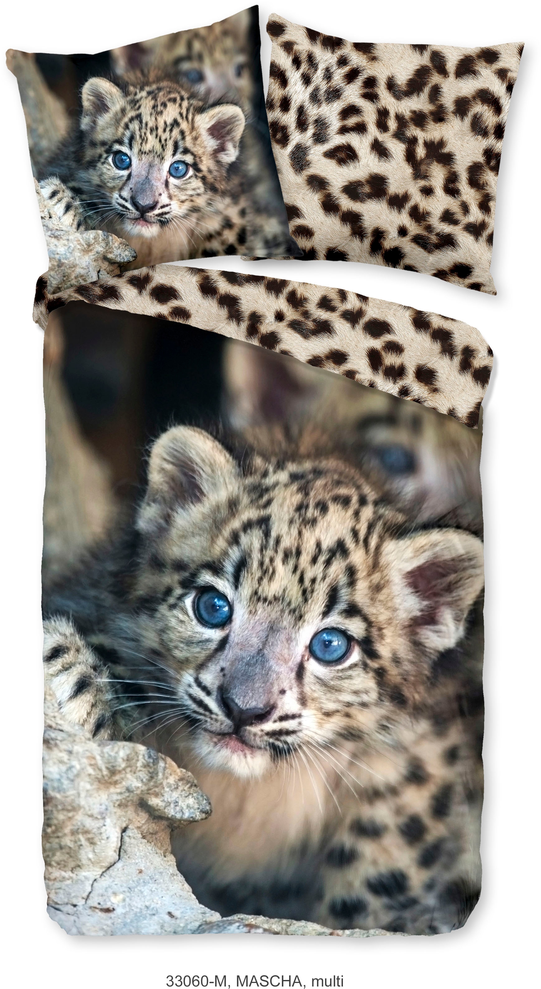 PURE luxury collection Kinderbettwäsche "Mascha", Mikrofaser, 135x200, Pflegeleicht, Reißverschluss, Wende Kind, Leopard